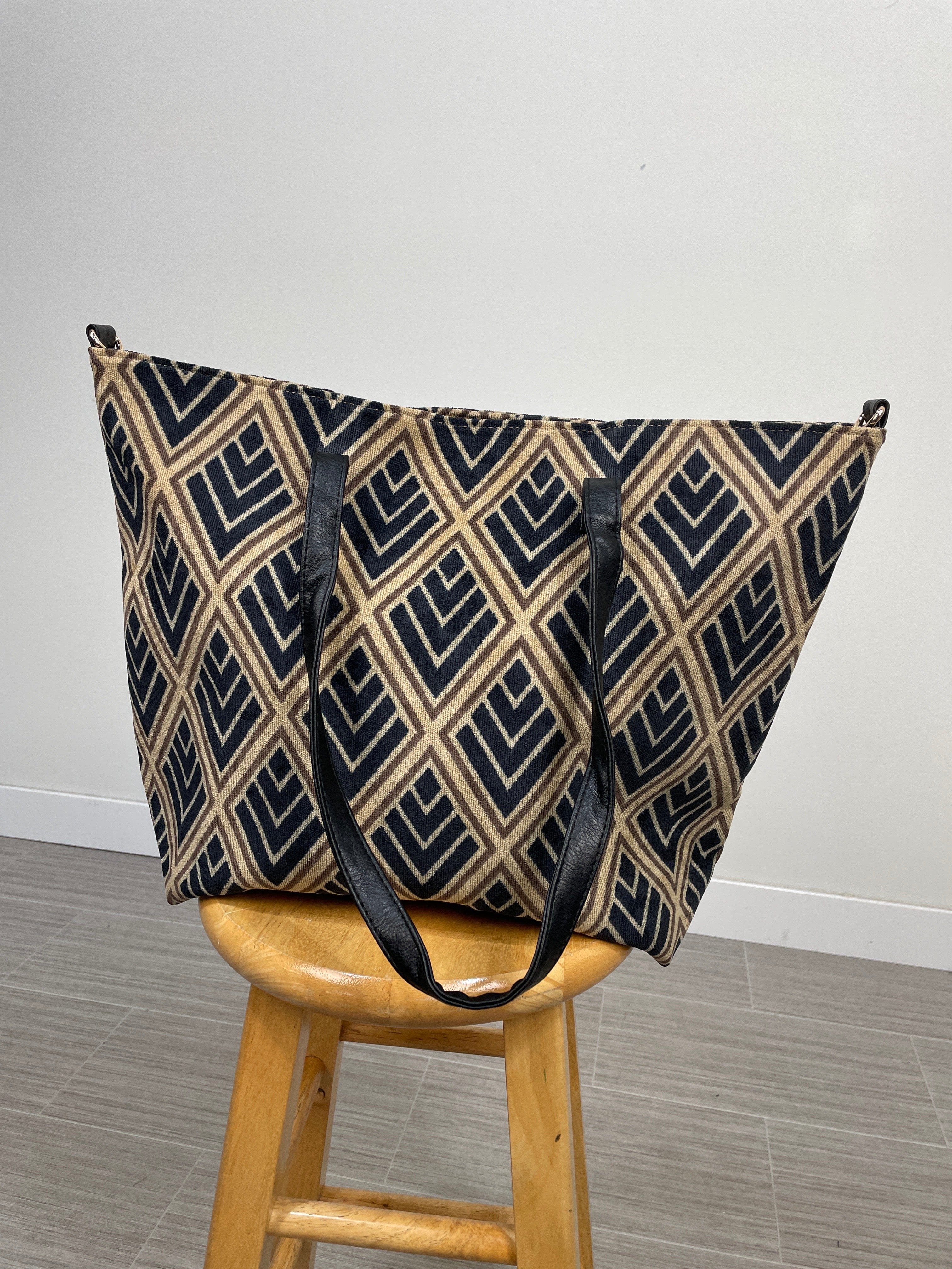 Black Geometric Print Tote