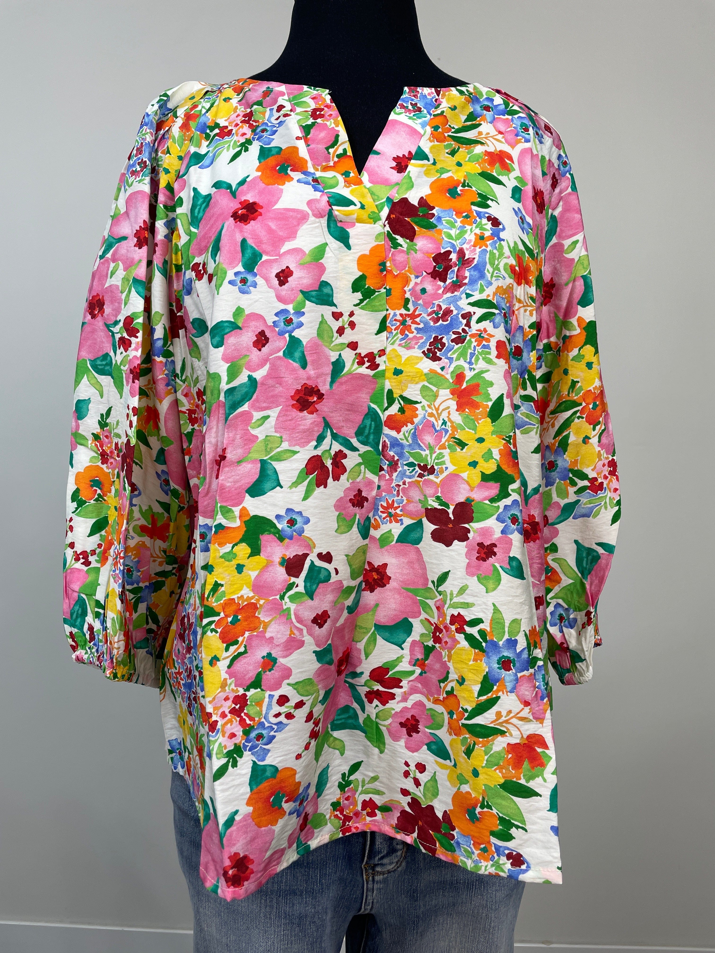 Ivory Floral Printed Puff Sleeve Blouse