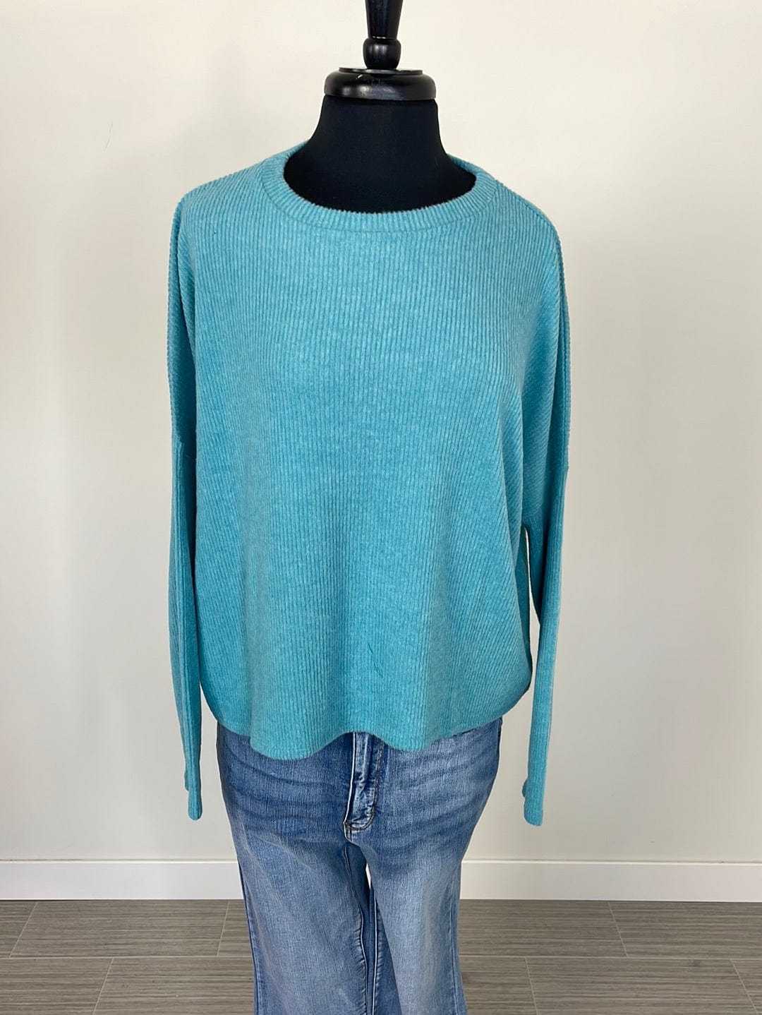 Dusty Teal Ribbed Dolman Sweater