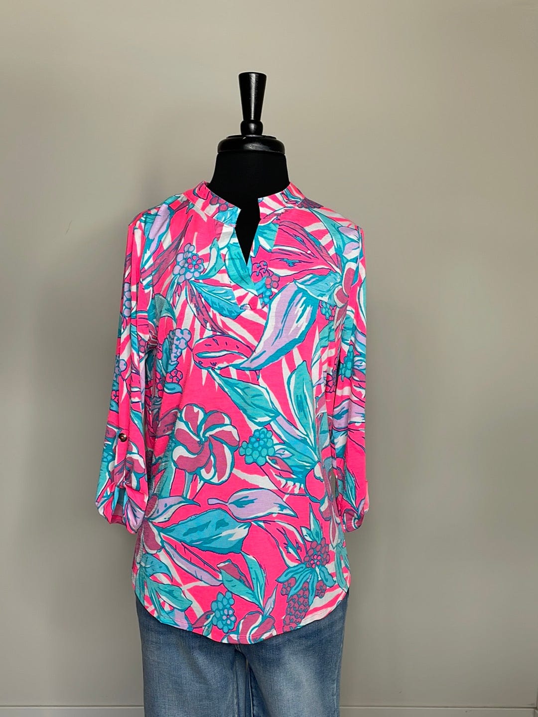 Neon Pink & Teal Floral Top