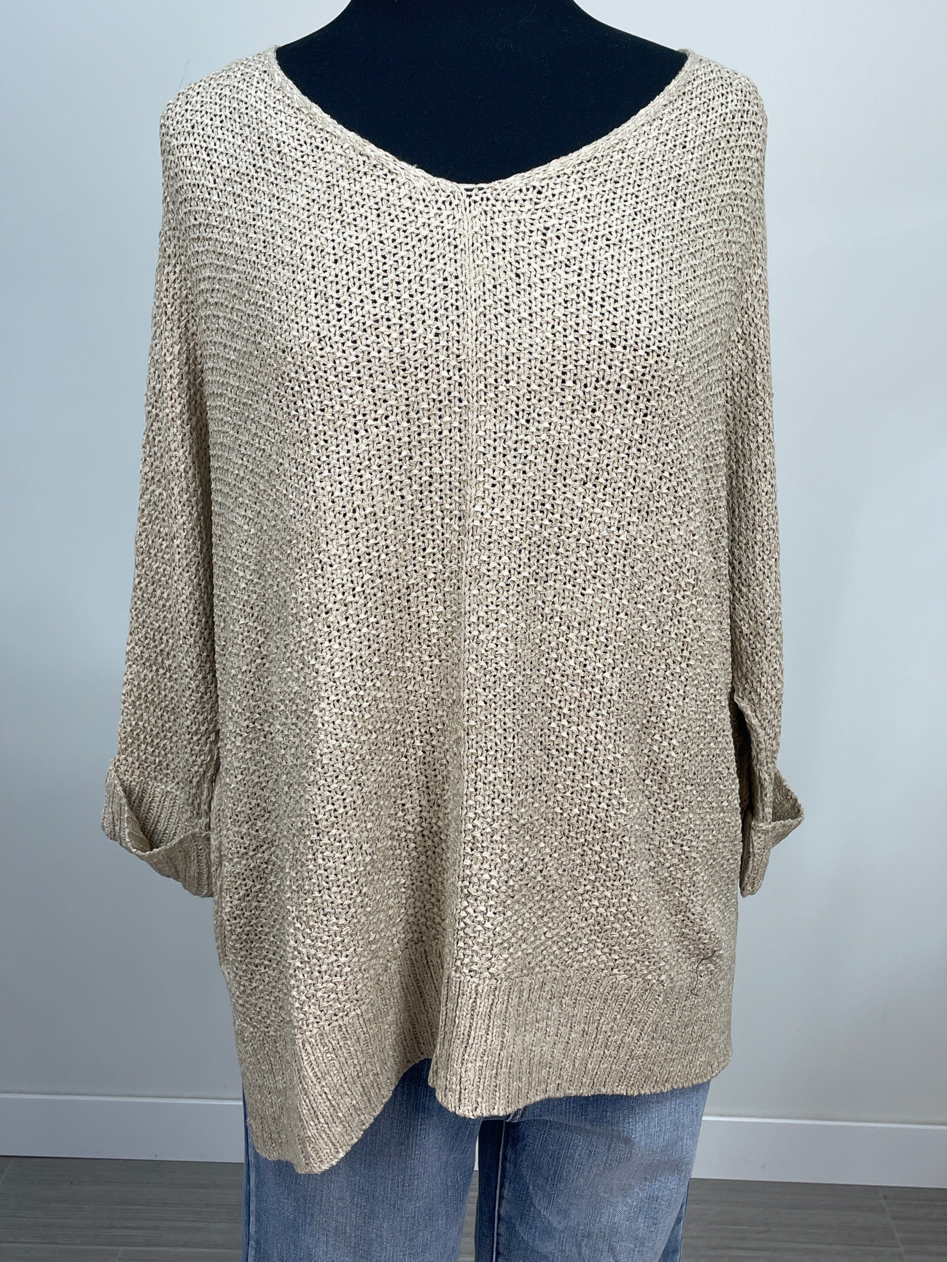 Oatmeal Crew Neck Knit Sweater