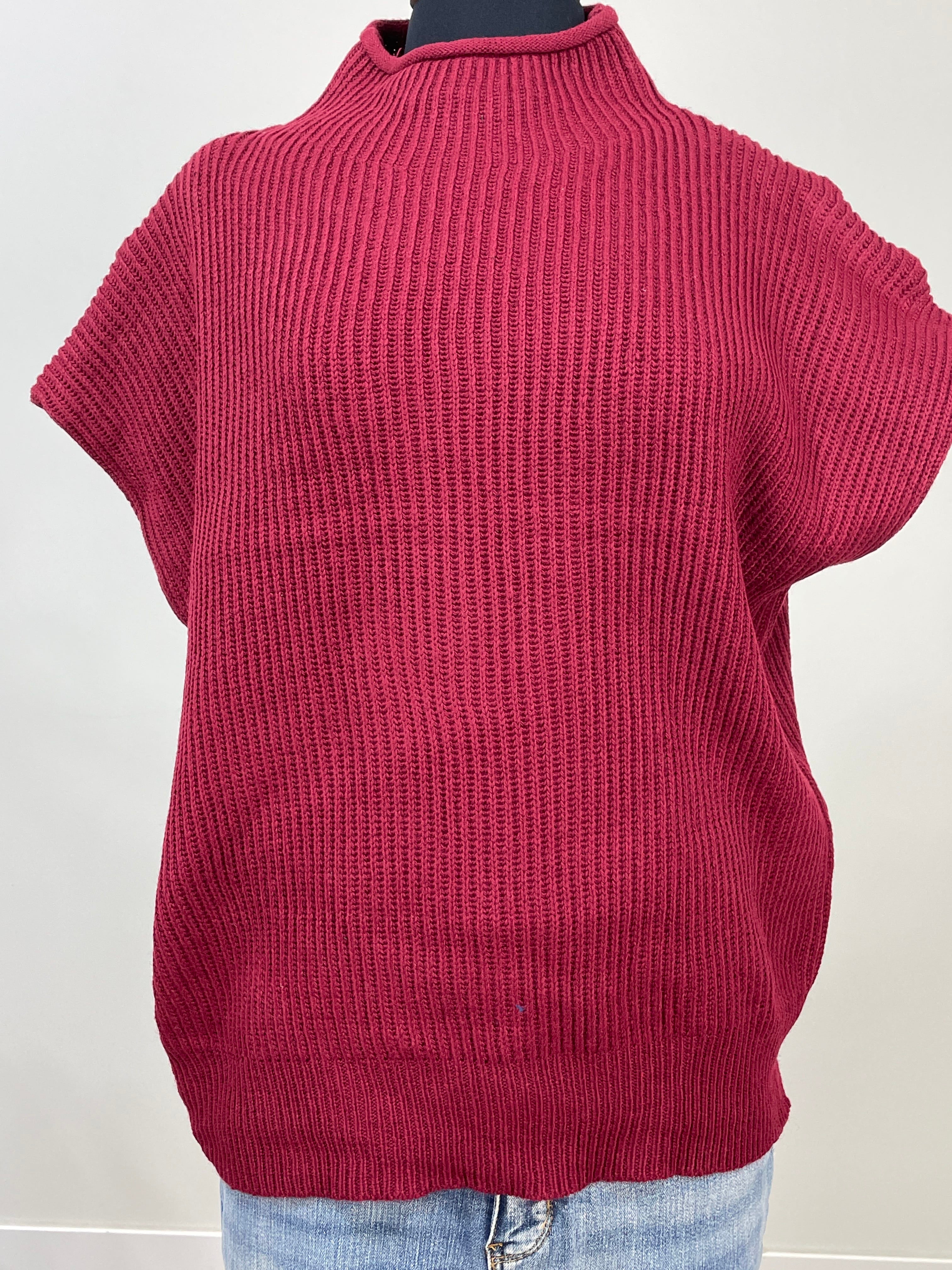Cabernet Power Shoulder Mock Neck Sweater