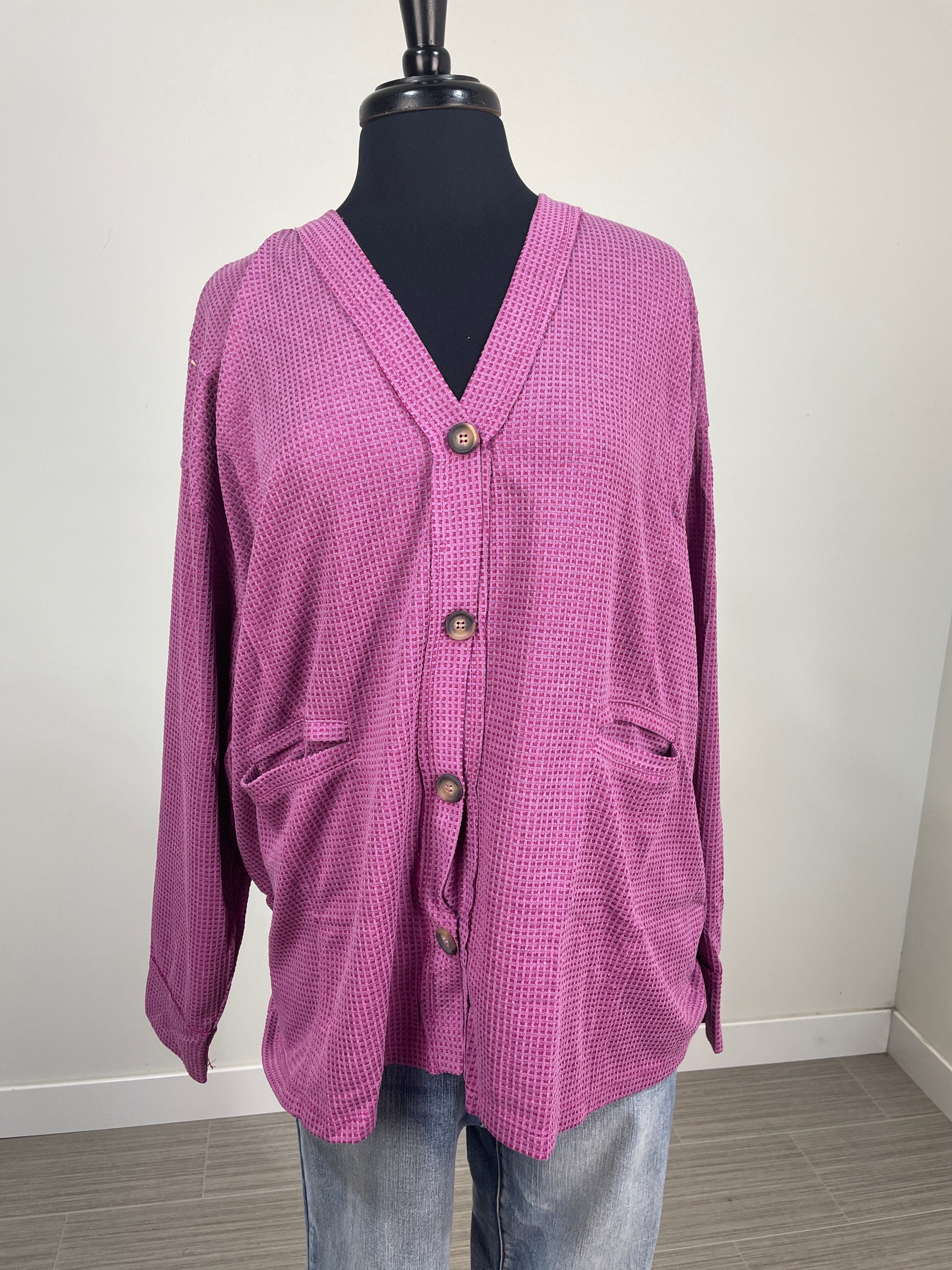 Magenta Waffle Detail Cardigan
