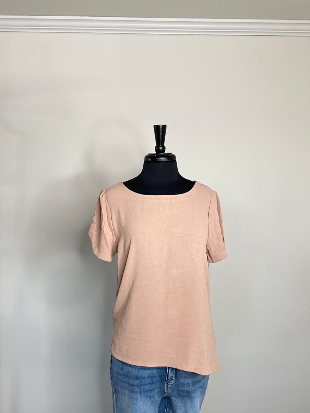 Taupe Short Sleeve Solid Blouse