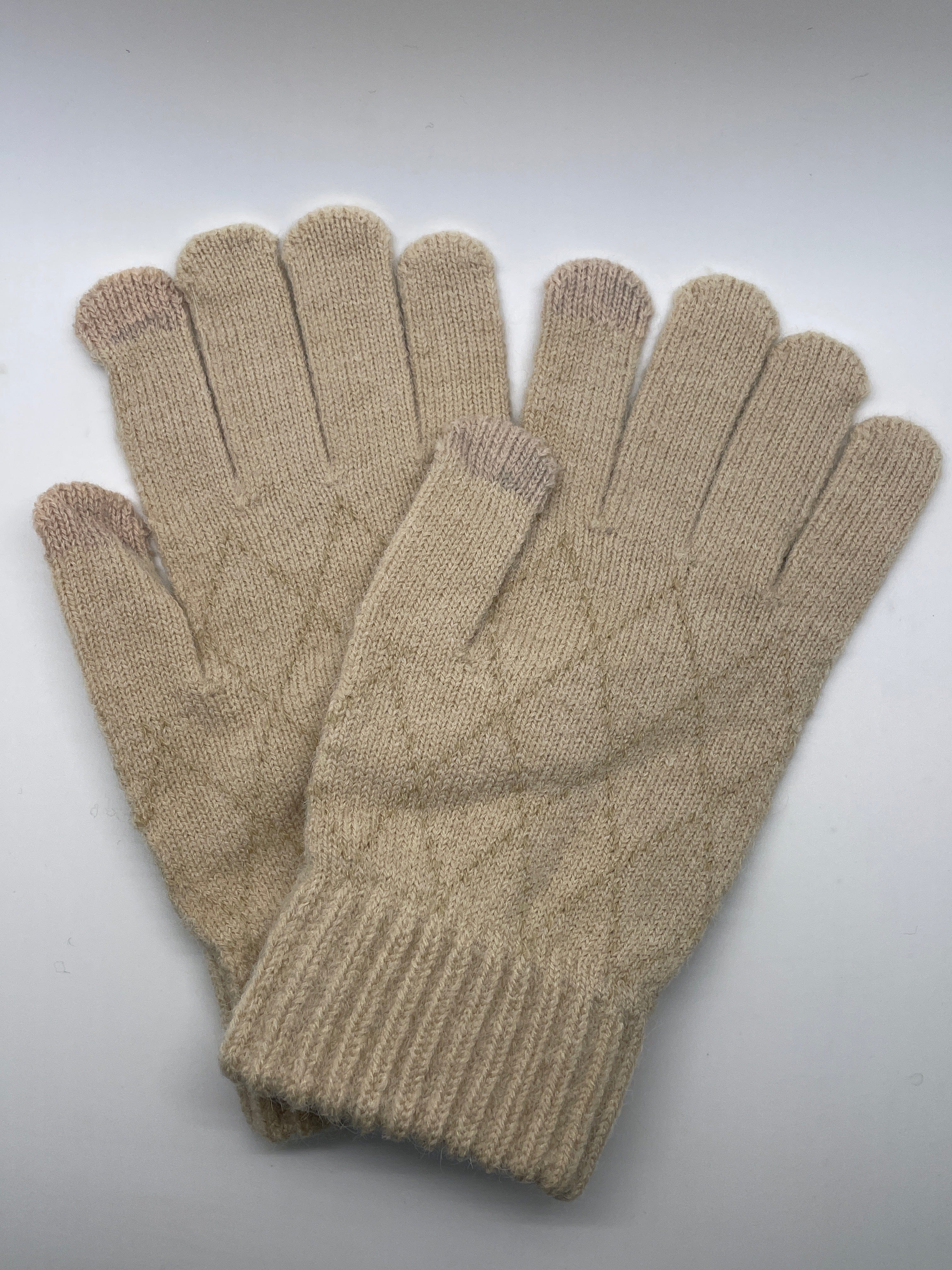 Beige Diamond Knit Gloves