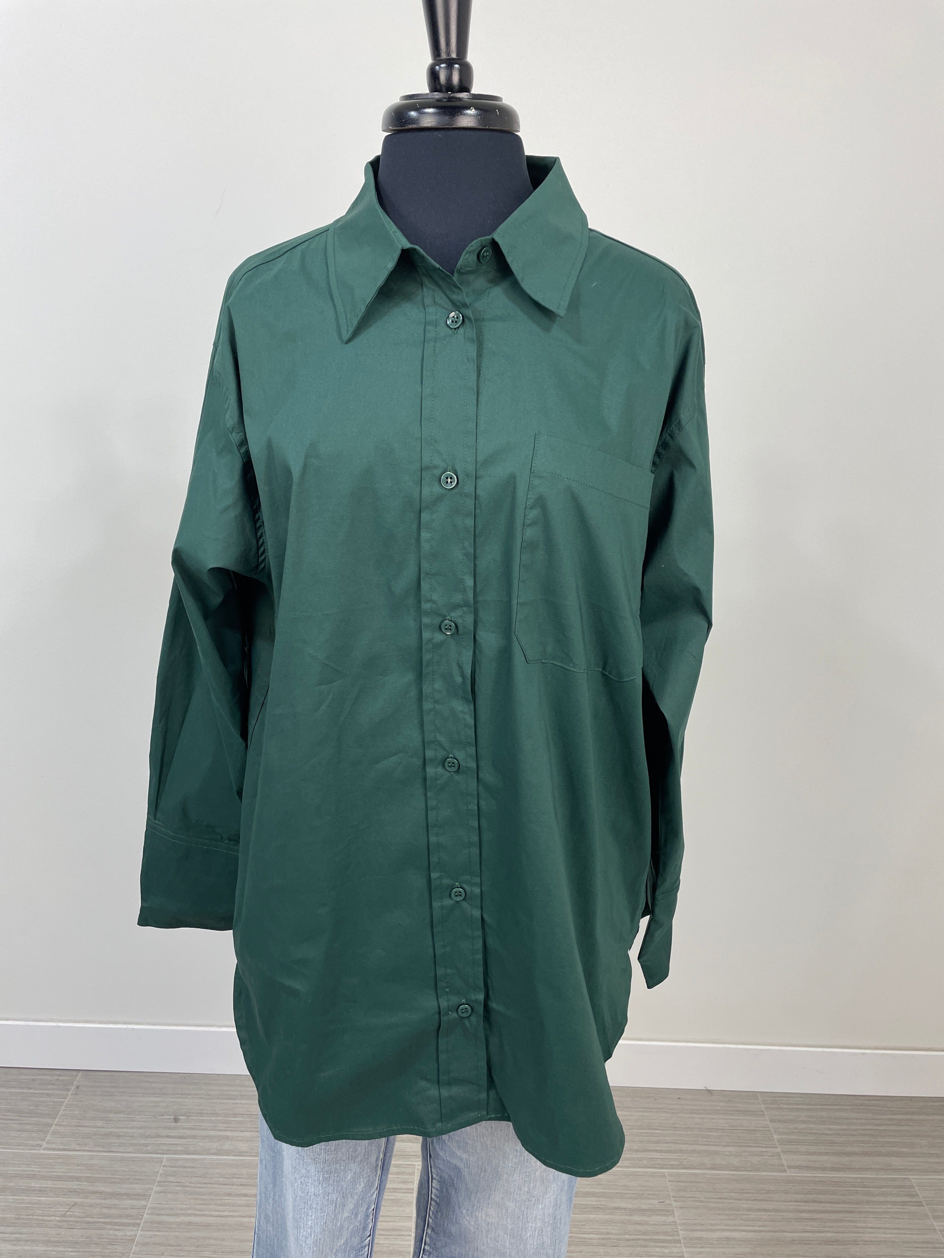 Hunter Green Long Sleeve Button Blouse