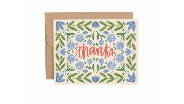 Blue Floral Thanks Greeting Card