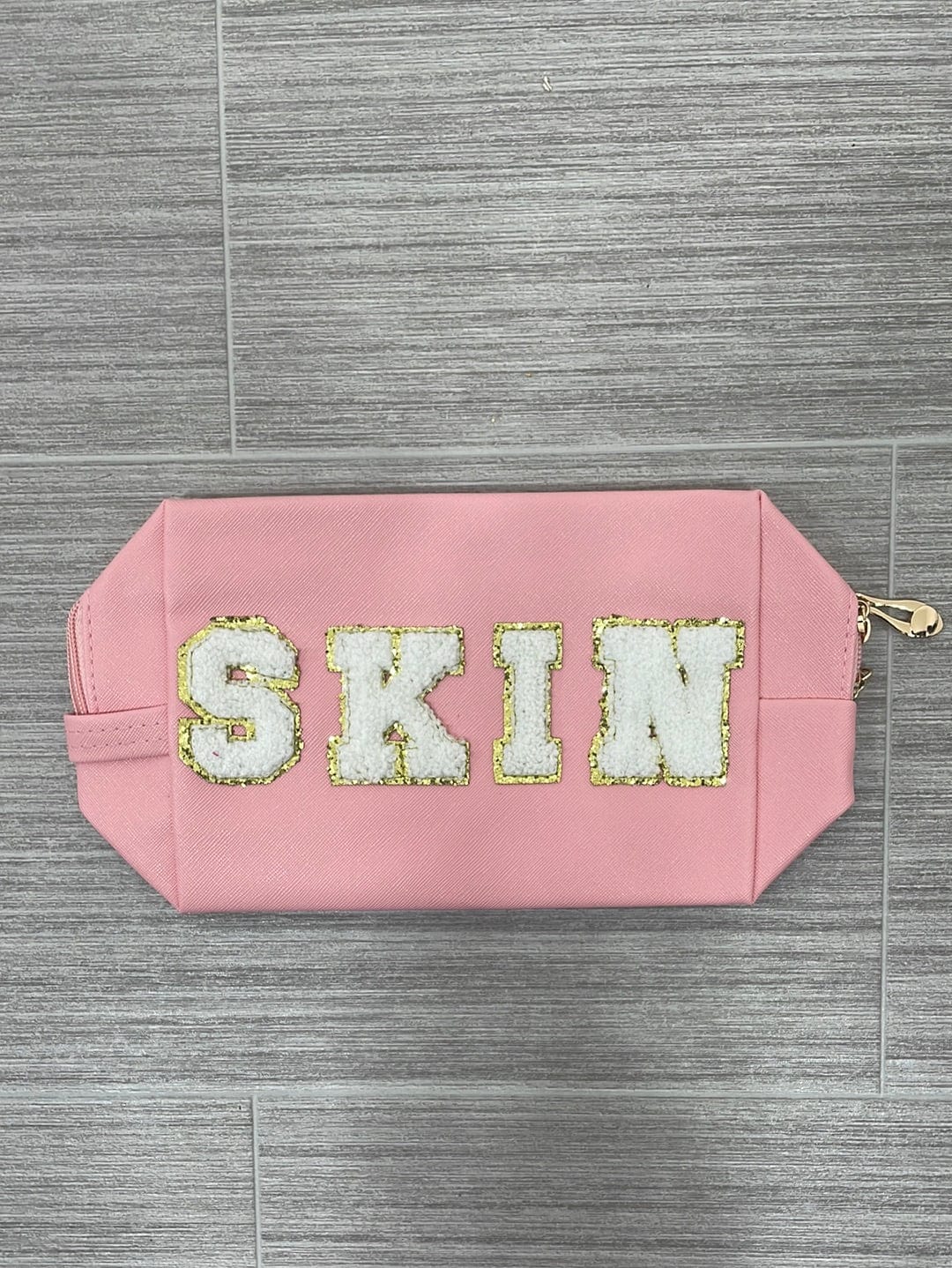 Skin Letter Patch Cosmetic Bag - Light Pink