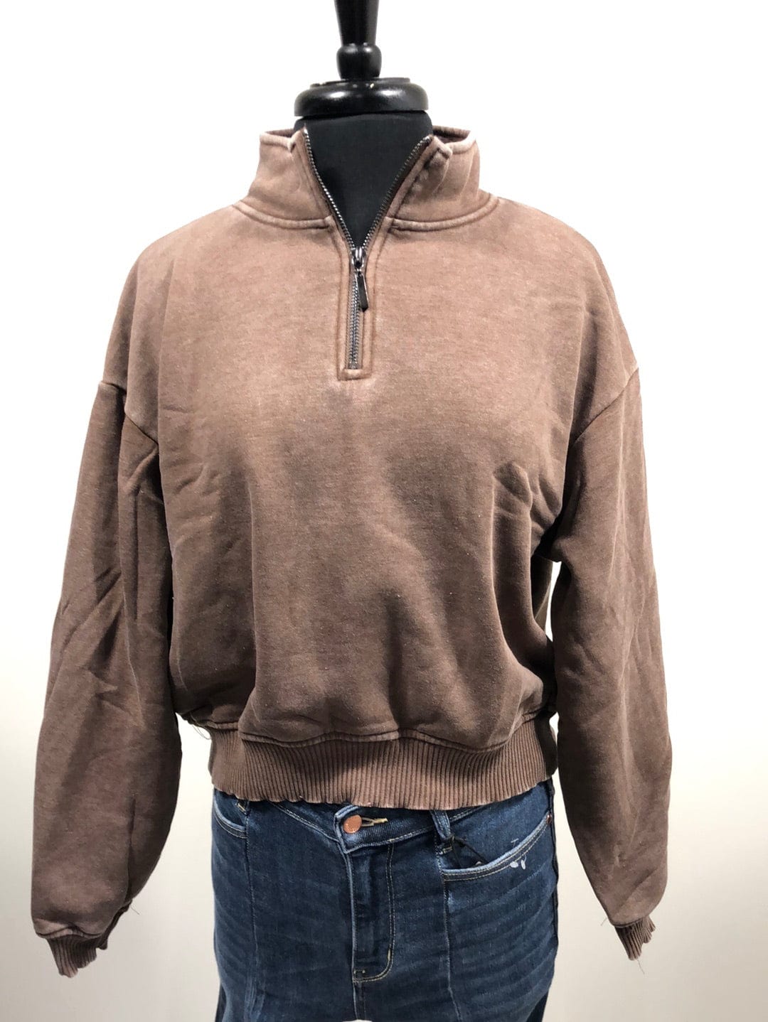 Mocha Acid Wash 1/4 Zip Fleece