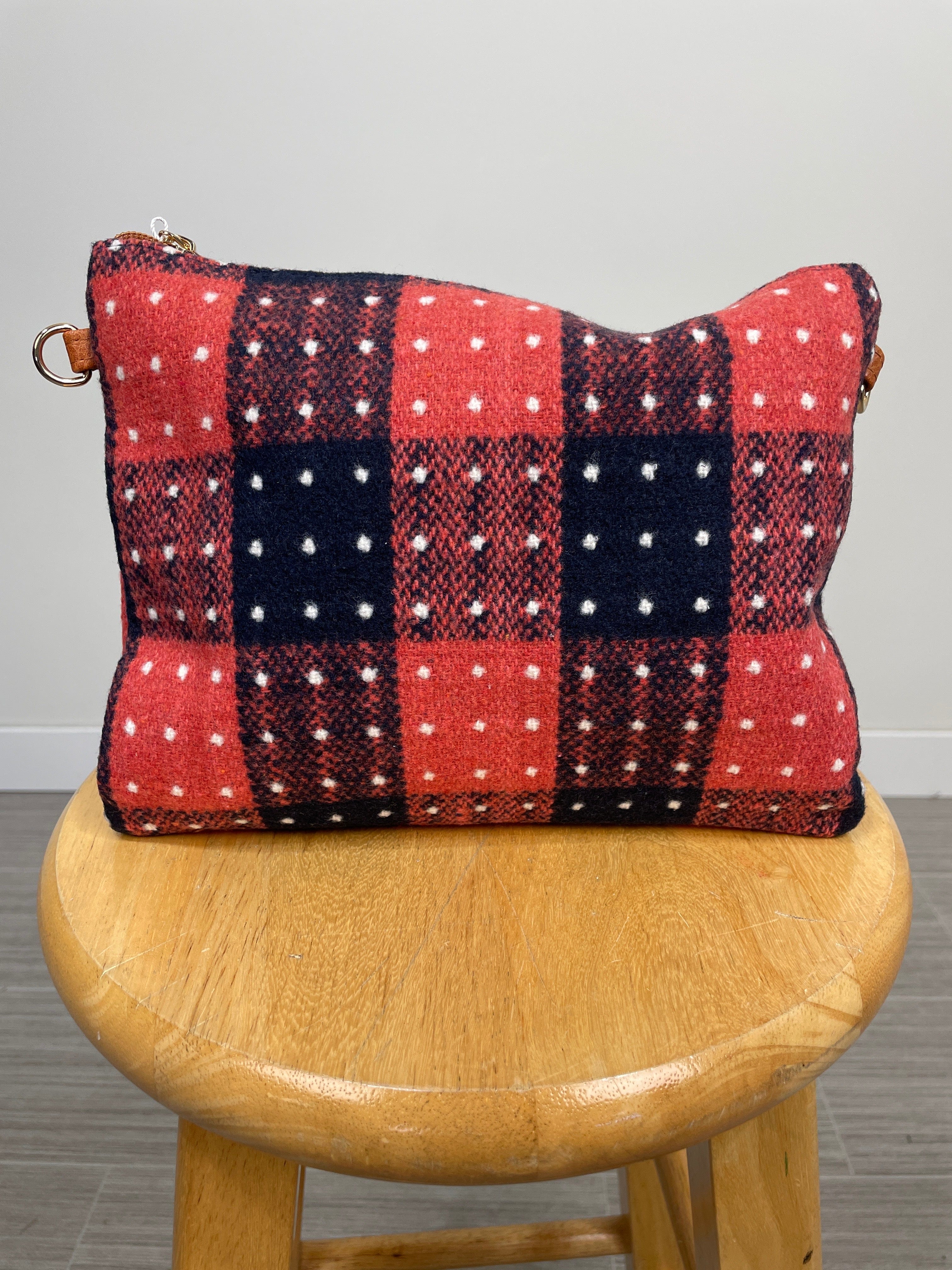 Orange Buffalo Check Polka Dot Crossbody with Wristlet