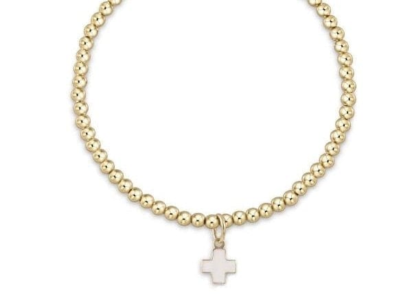 Classic Gold 3mm Bead Bracelet - Signature Cross Gold Charm - OffWhite