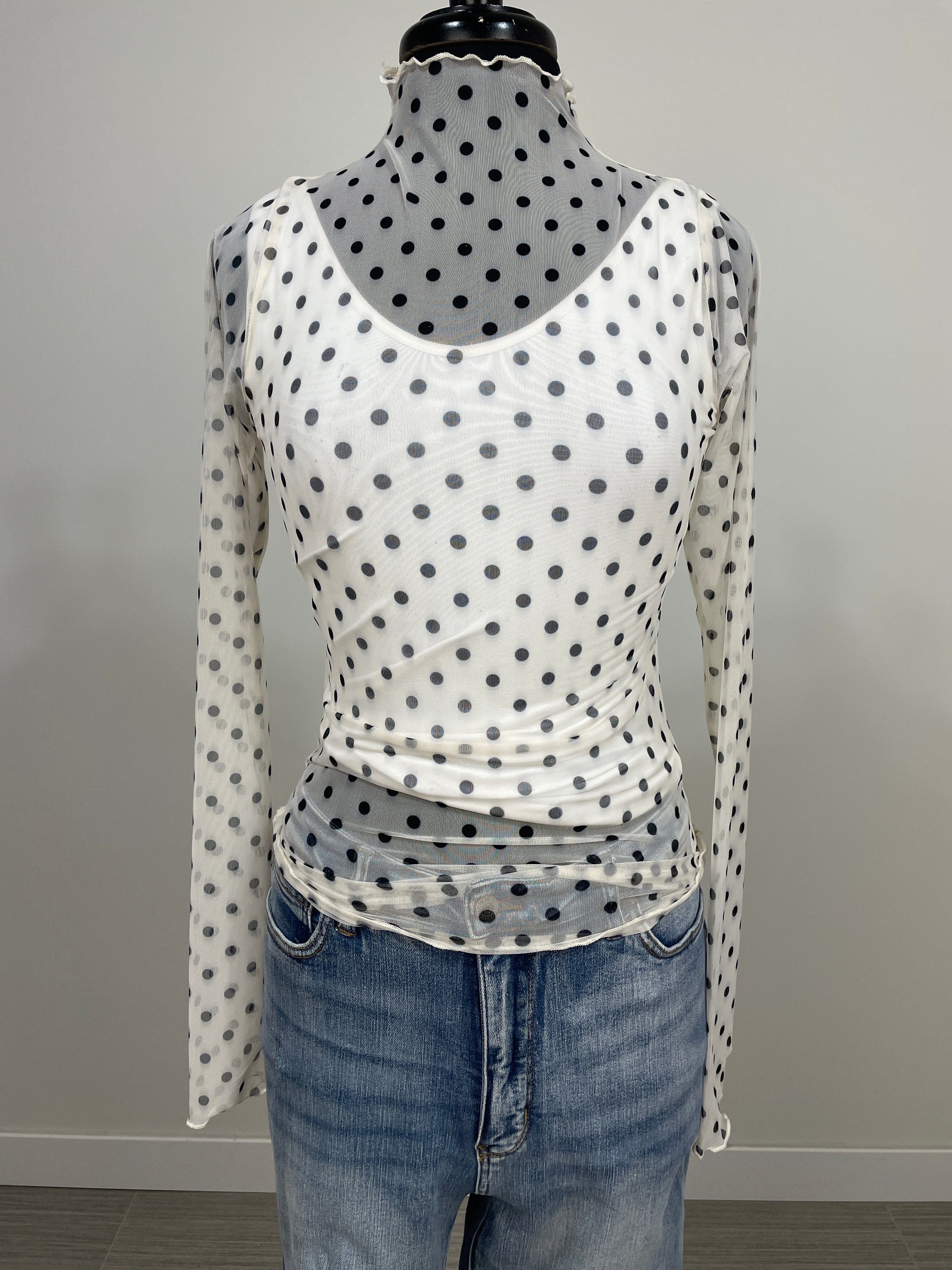 Ivory Dot Mesh Sheer Top