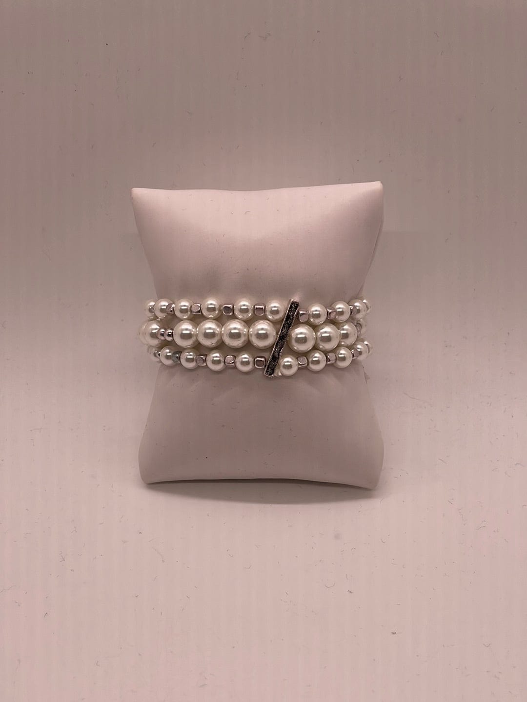 Pearl & Silver 3 Strand Stretch Bracelet