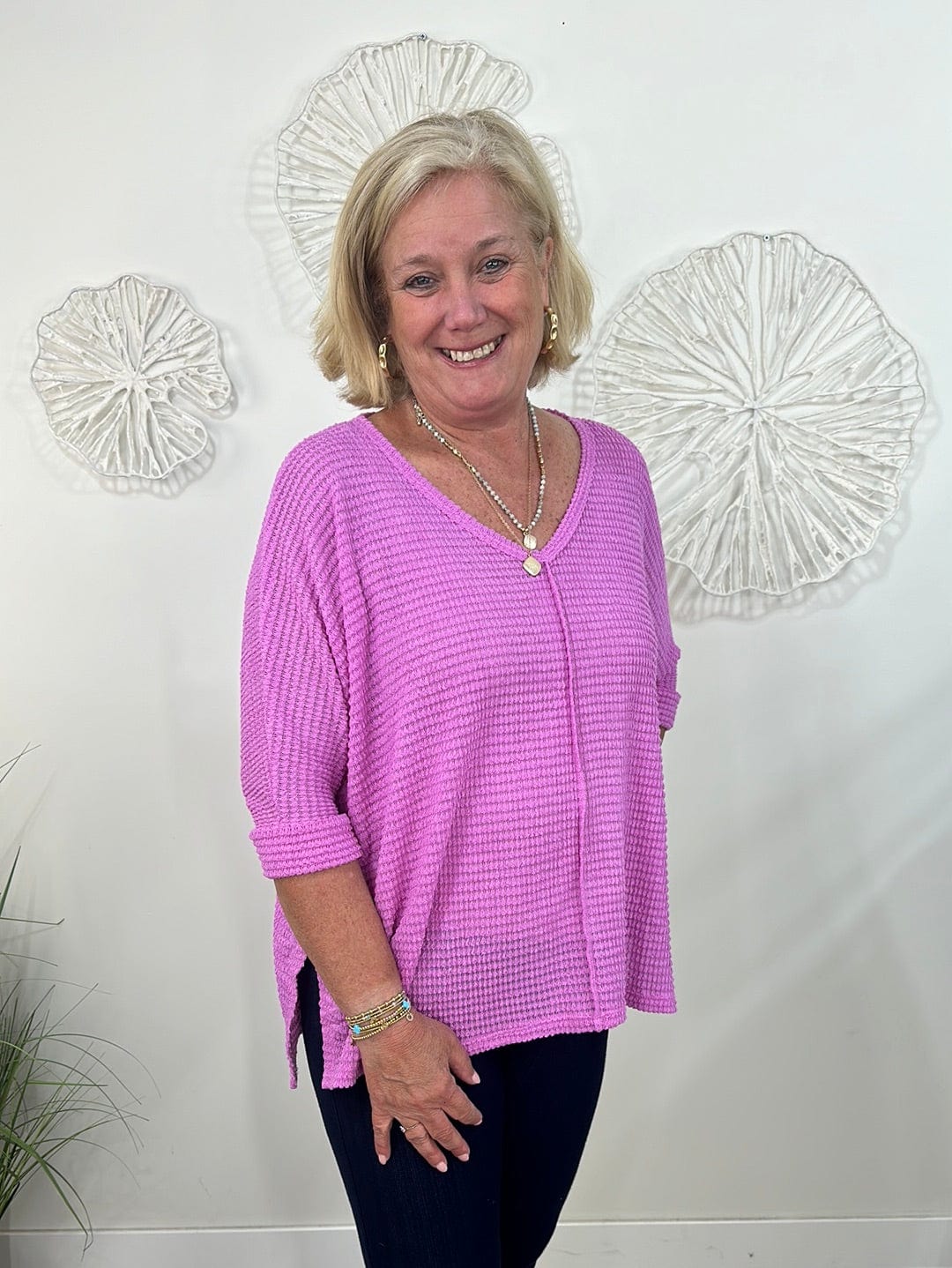 Bright Mauve Hi-Low Jacquard Sweater