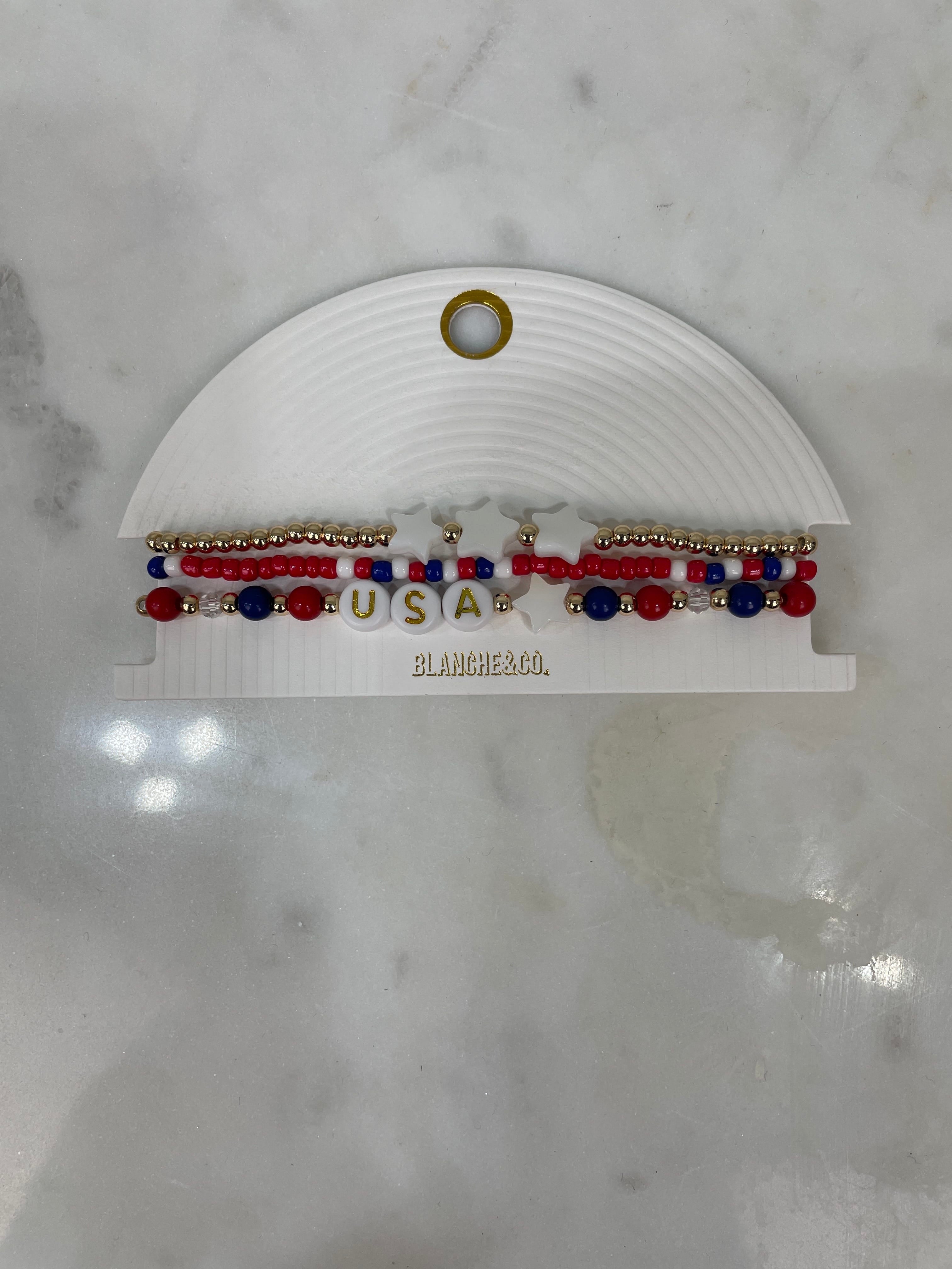 3pcs Red, White & Blue USA Bracelet Set