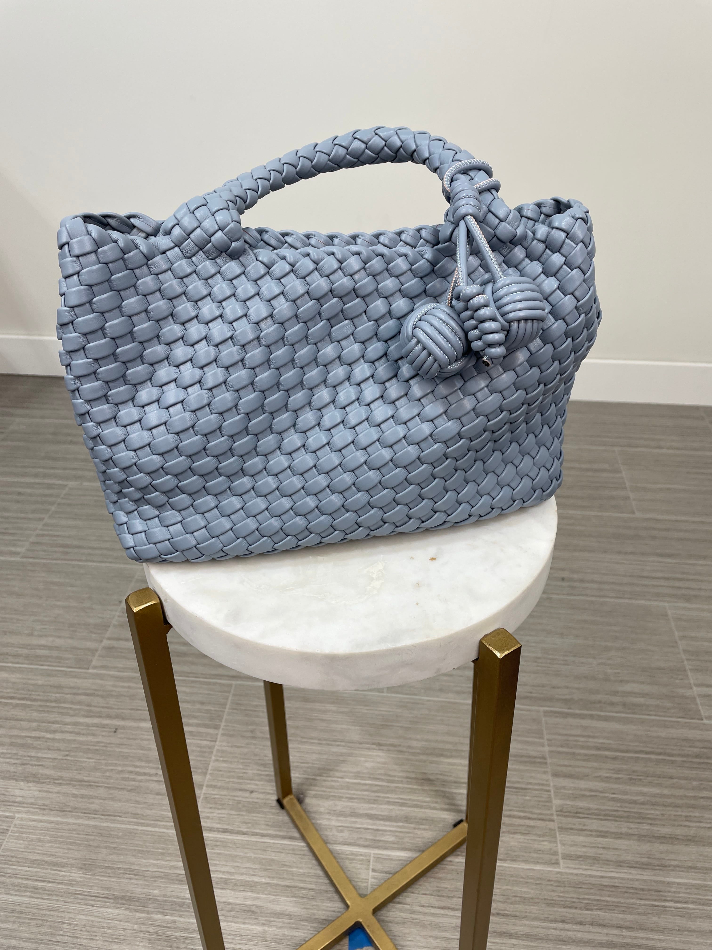 Baby Blue Woven Dual Handle Bag