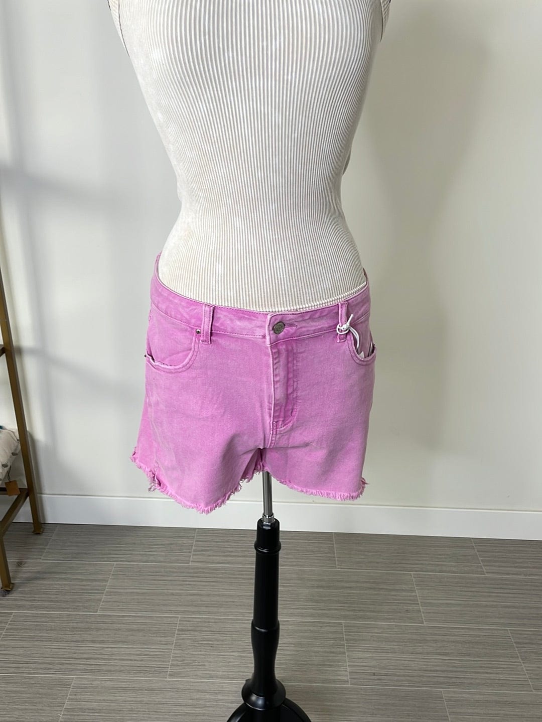 Mauve Acid Washed Frayed Shorts