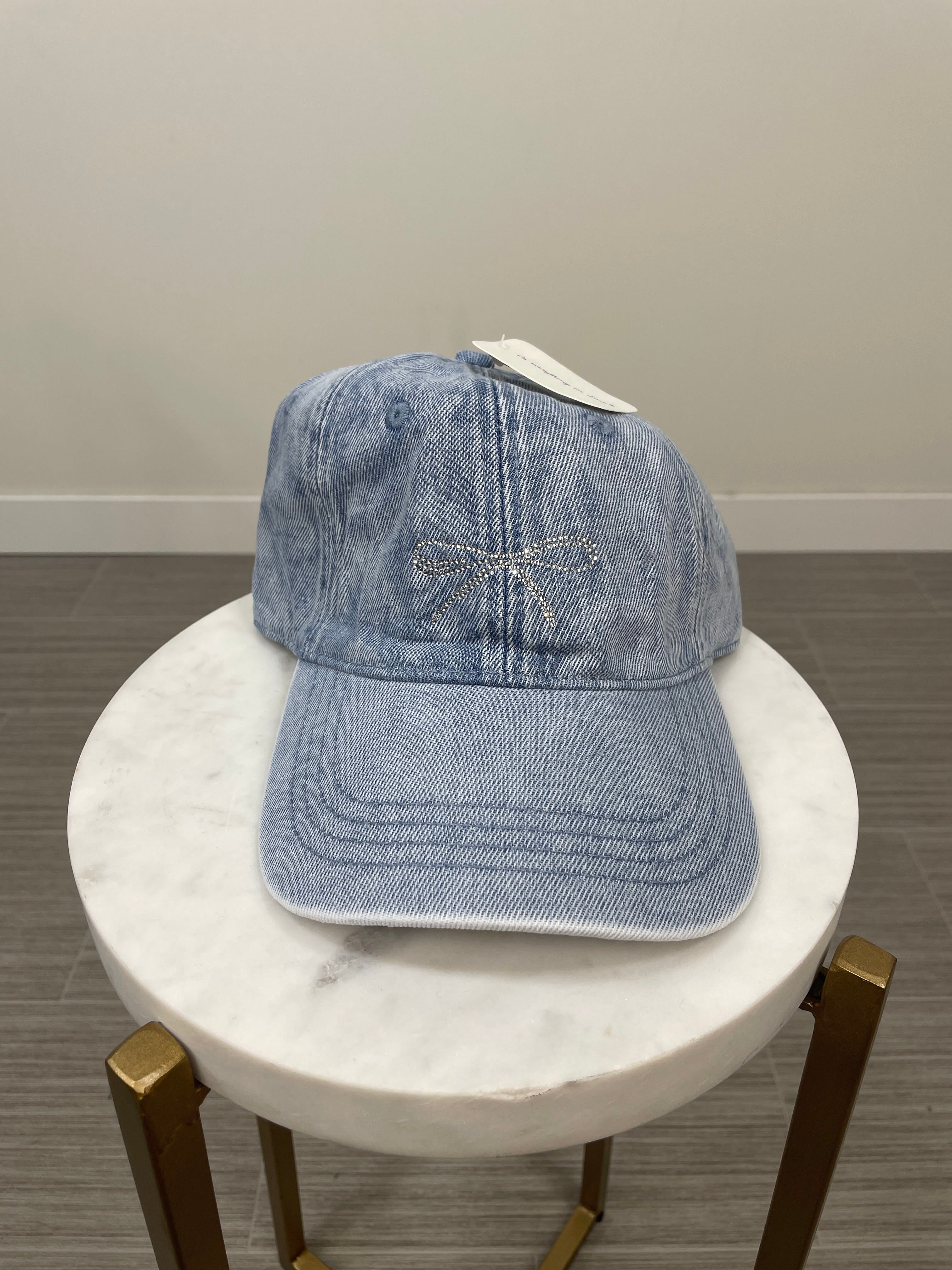 Denim Crystal Bow Baseball Cap