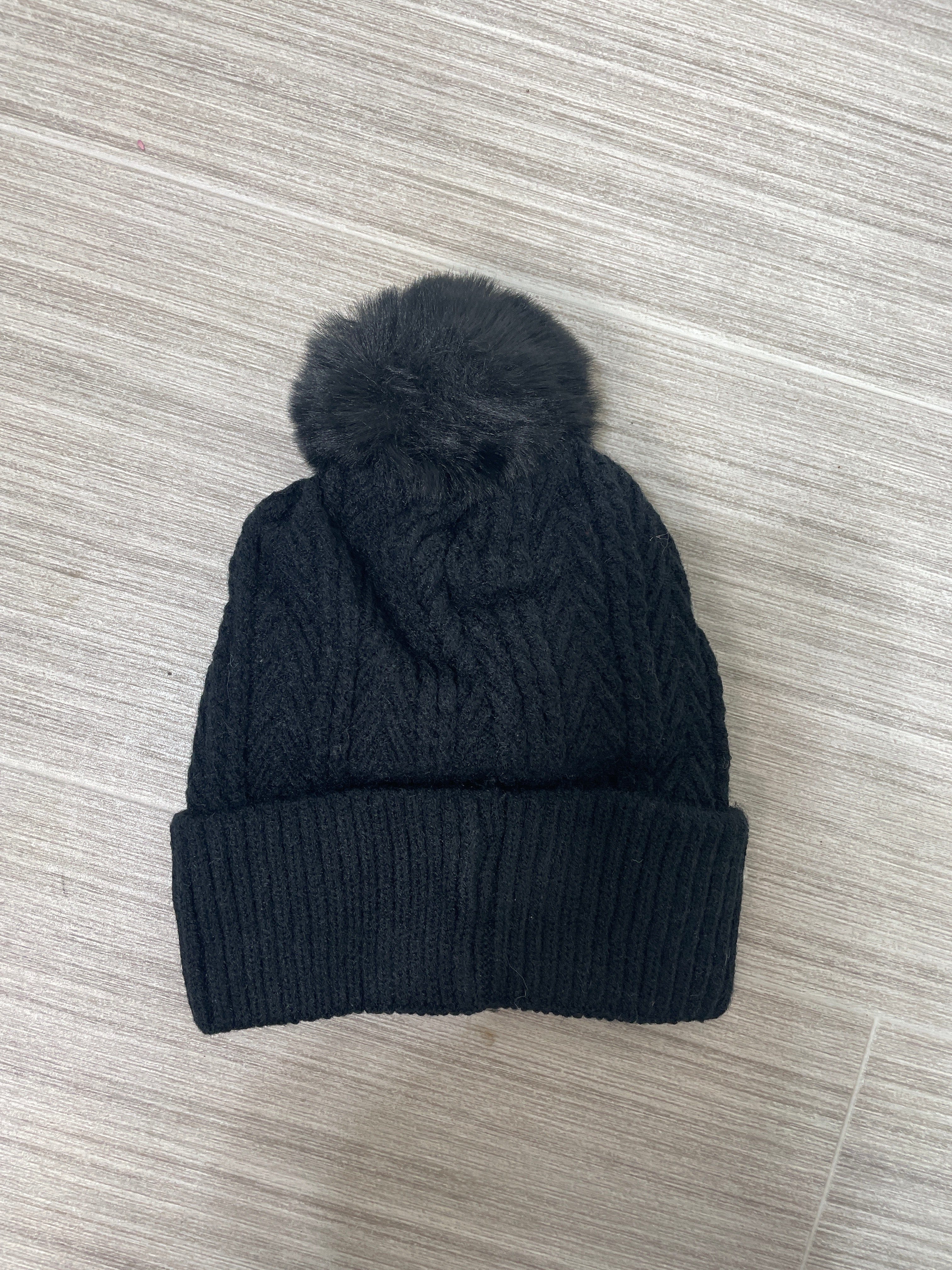 Black Cable Knit Pom Hat