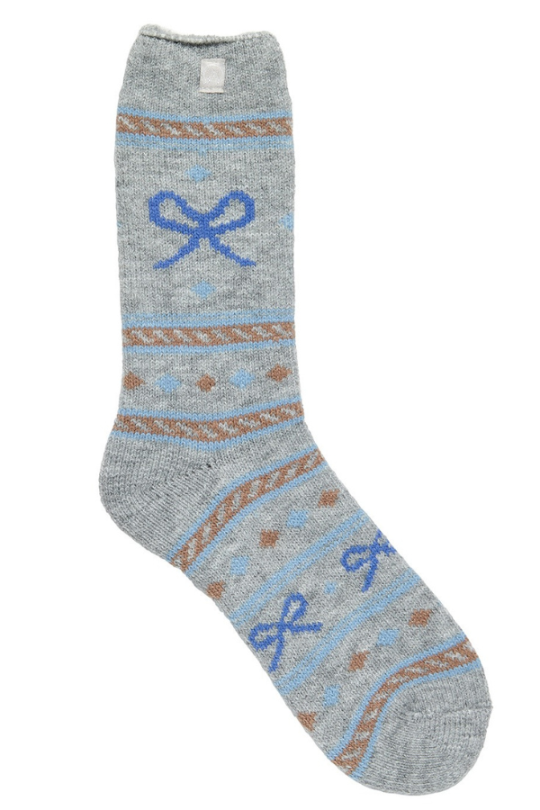 PE Women's Grey & Blue Fair Isle Thermal Sock
