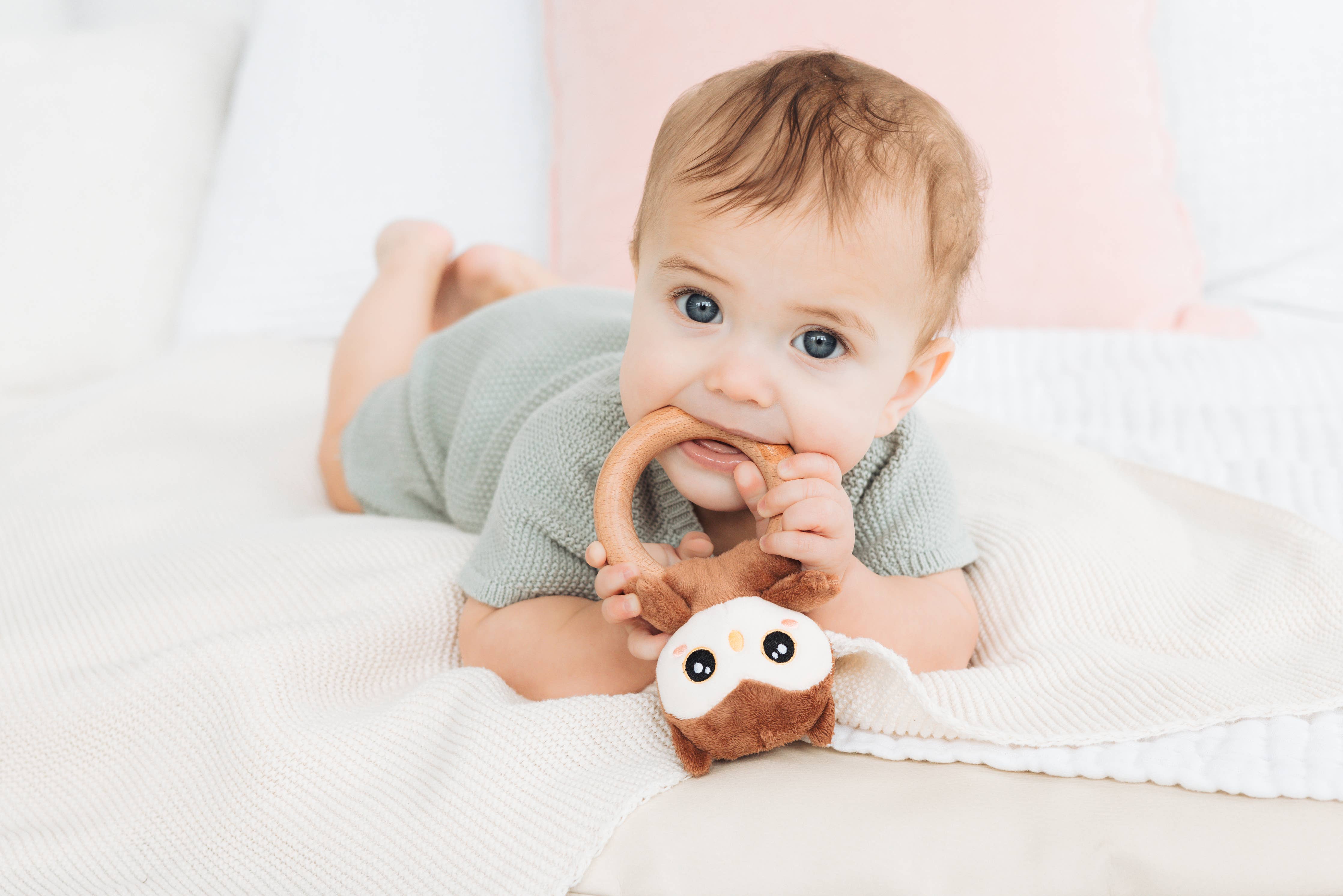 Owl Wooden & Plush Baby Teether