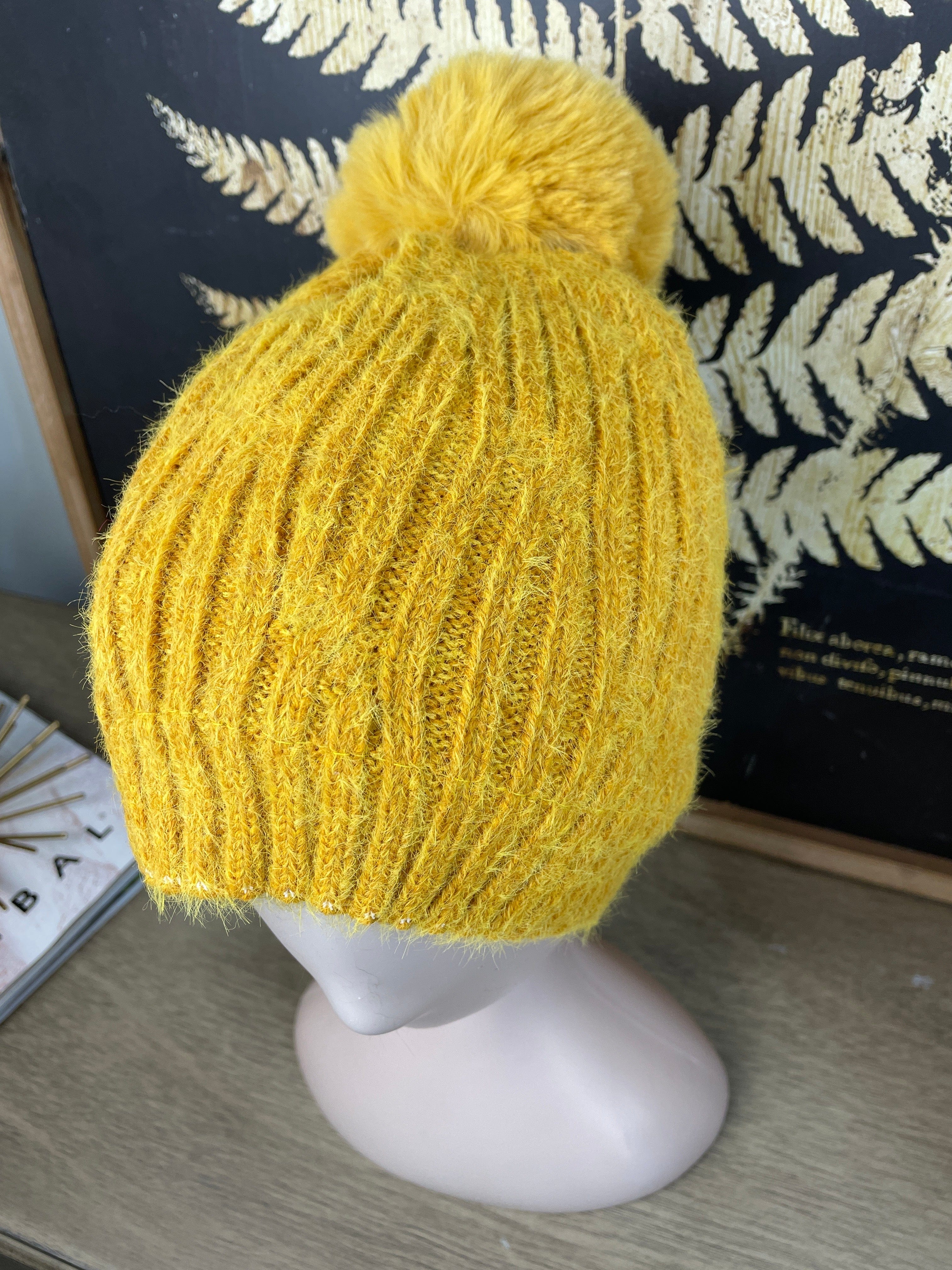 Mustard Knit Fuzzy Lined Hat