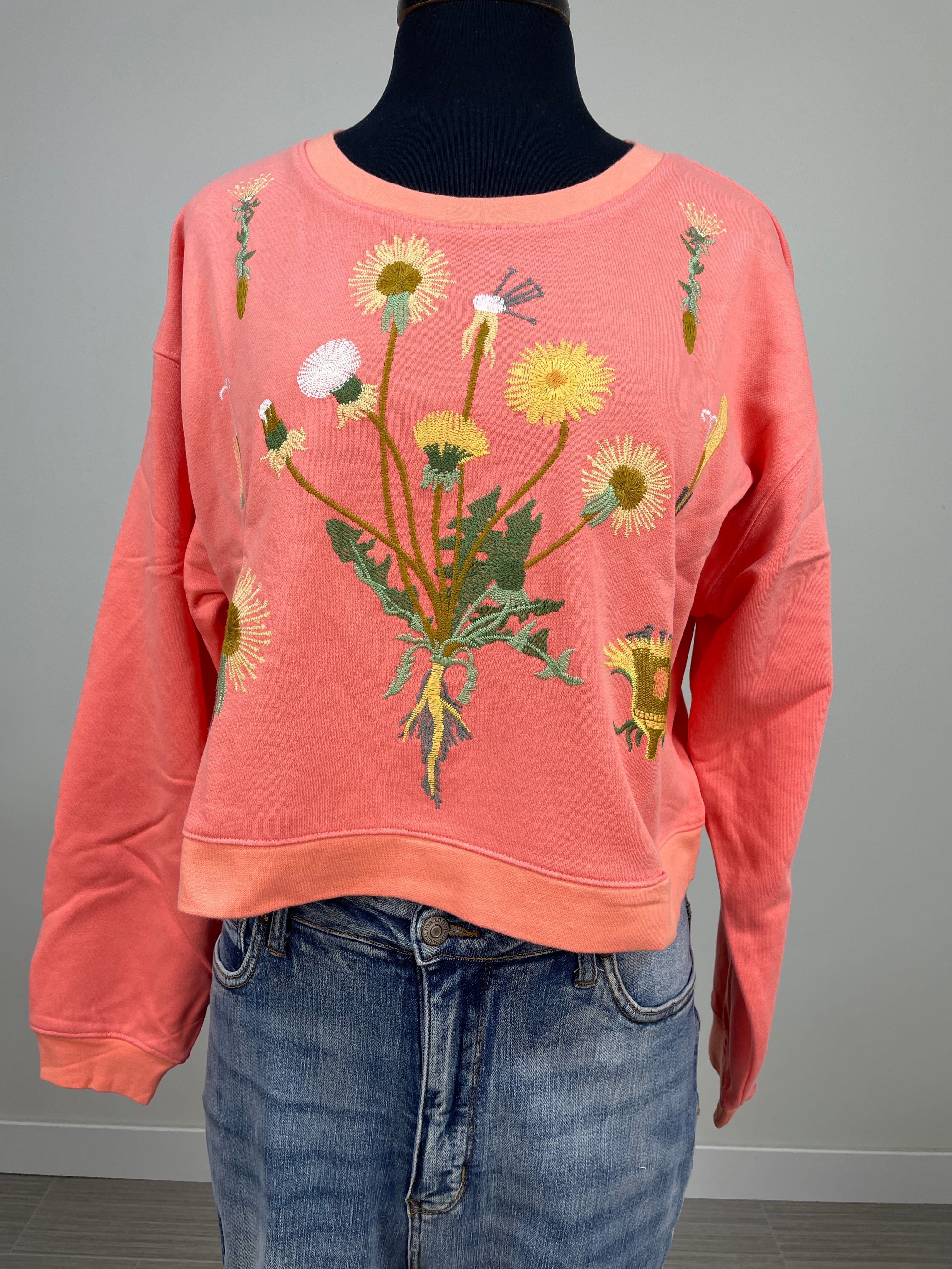 Coral Floral Embroidered Sweatshirt