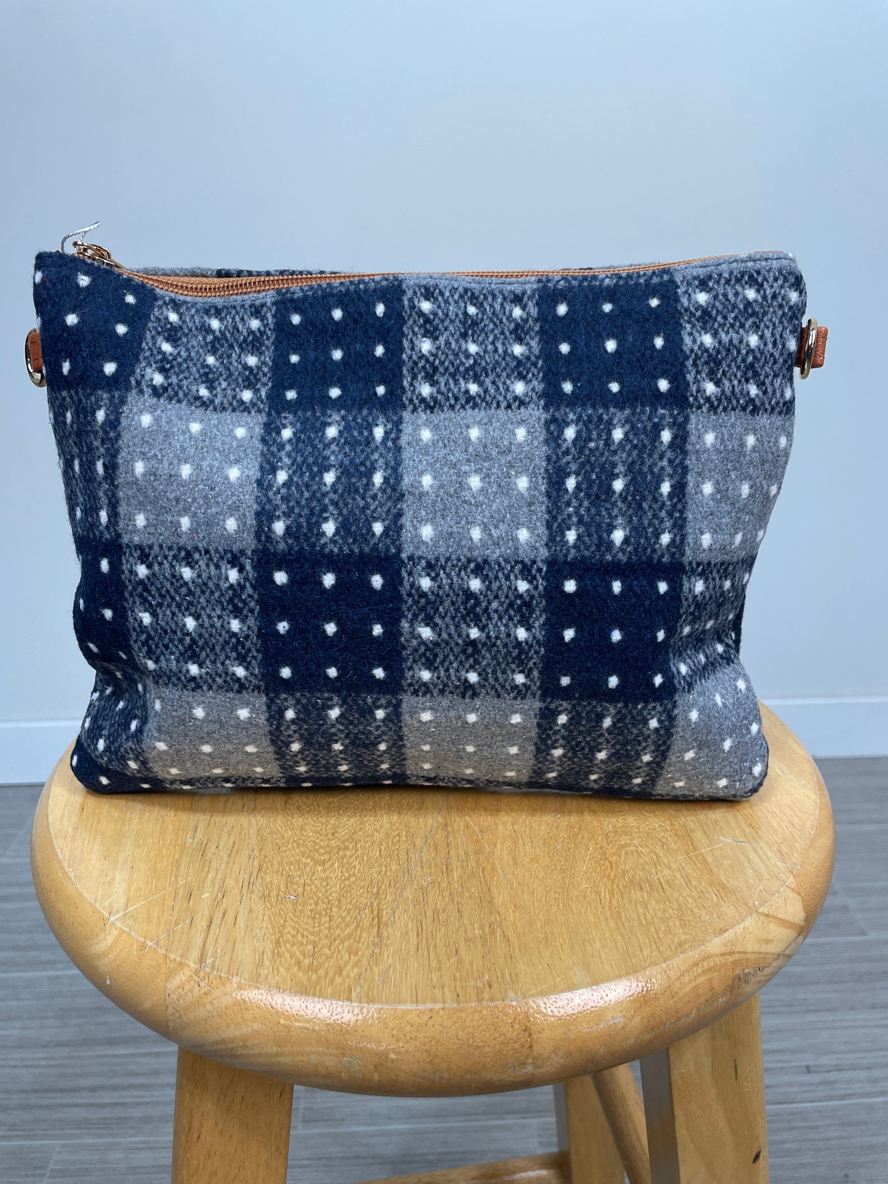 Grey Buffalo Check Polka Dot Crossbody with Wristlet