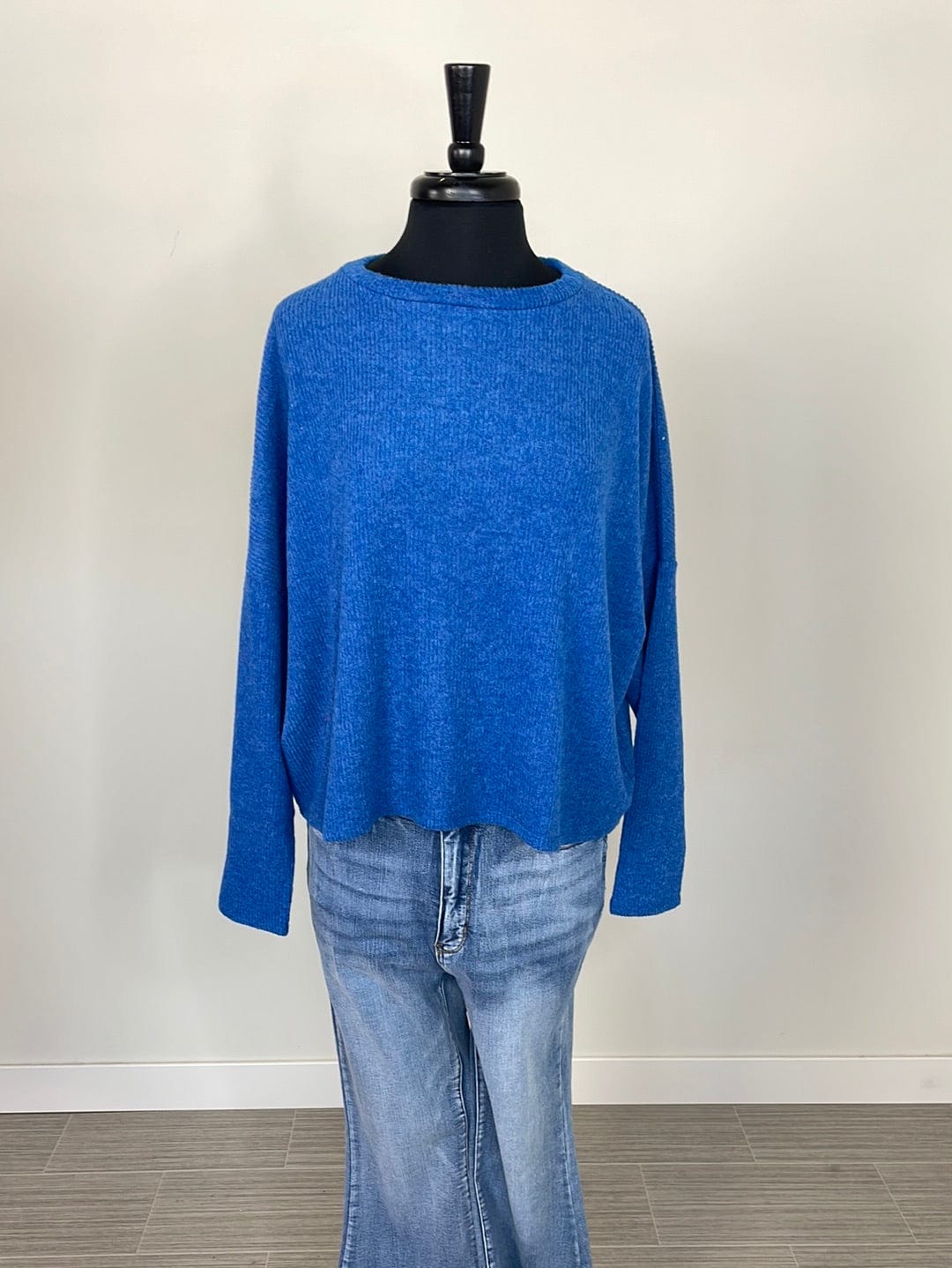 Light Navy Ribbed Dolman Sweater