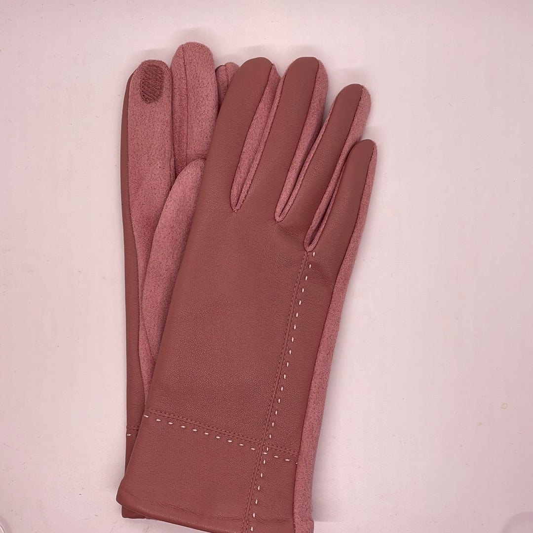 Pink Faux Leather Stitch Gloves