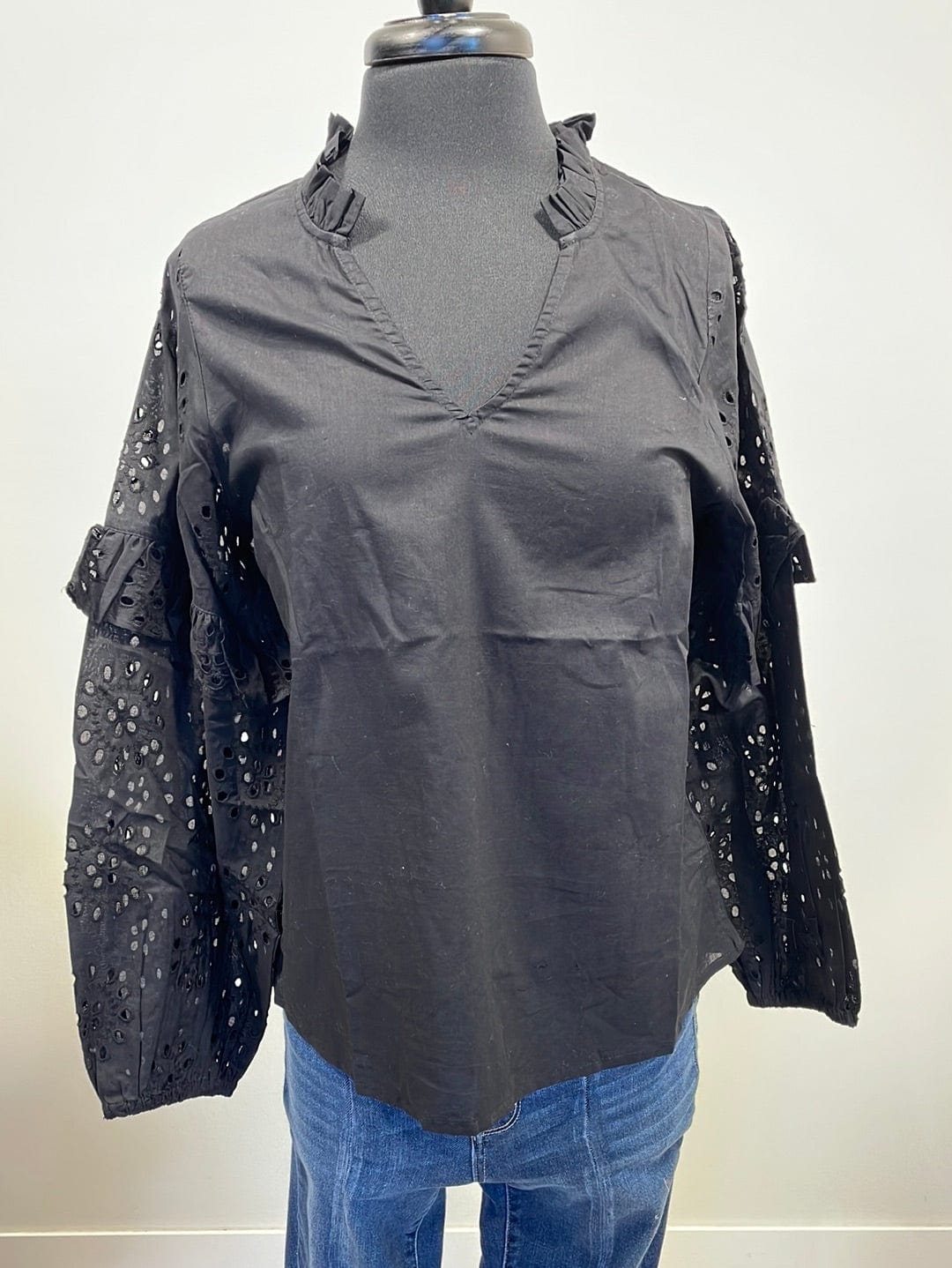 Black Amaya Eyelet Top