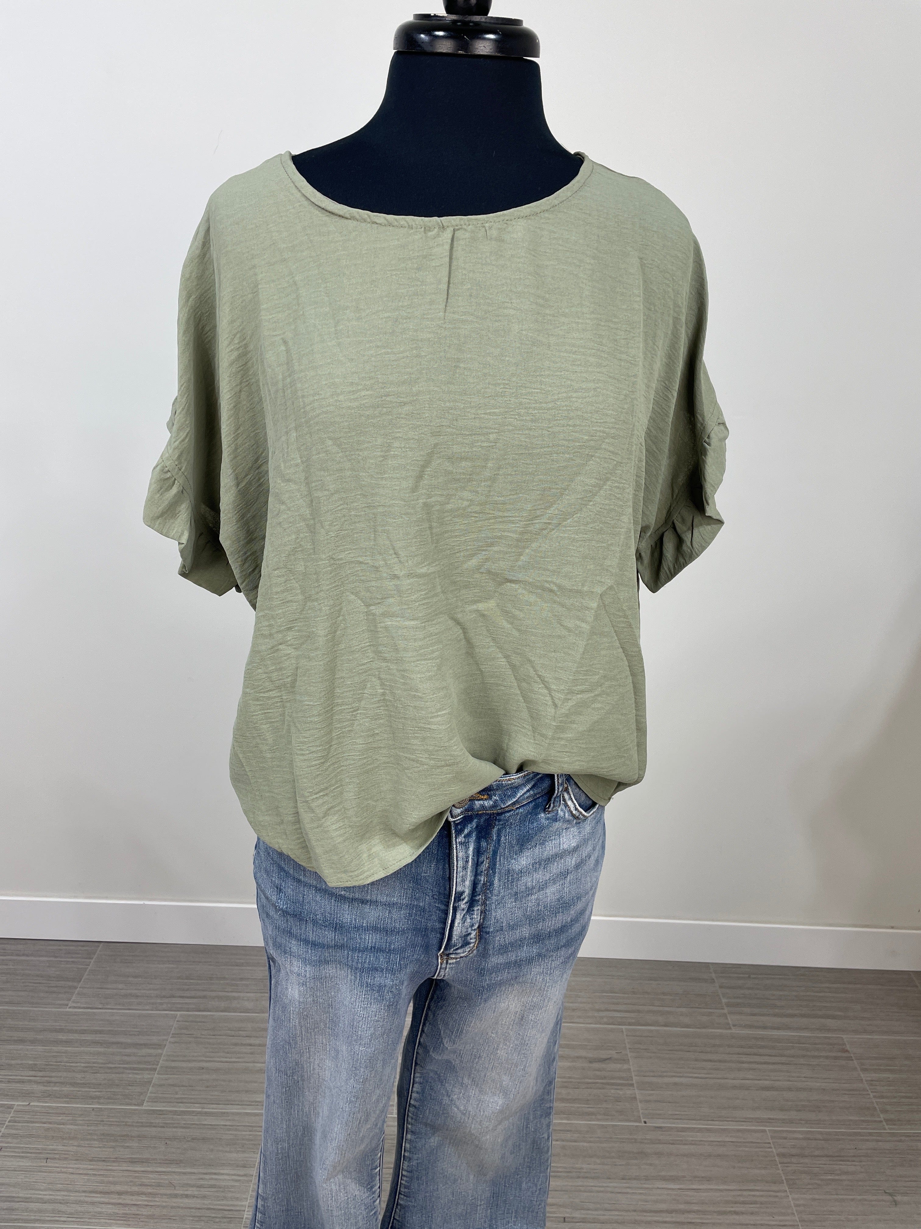 Sage Ruffle Sleeve Blouse