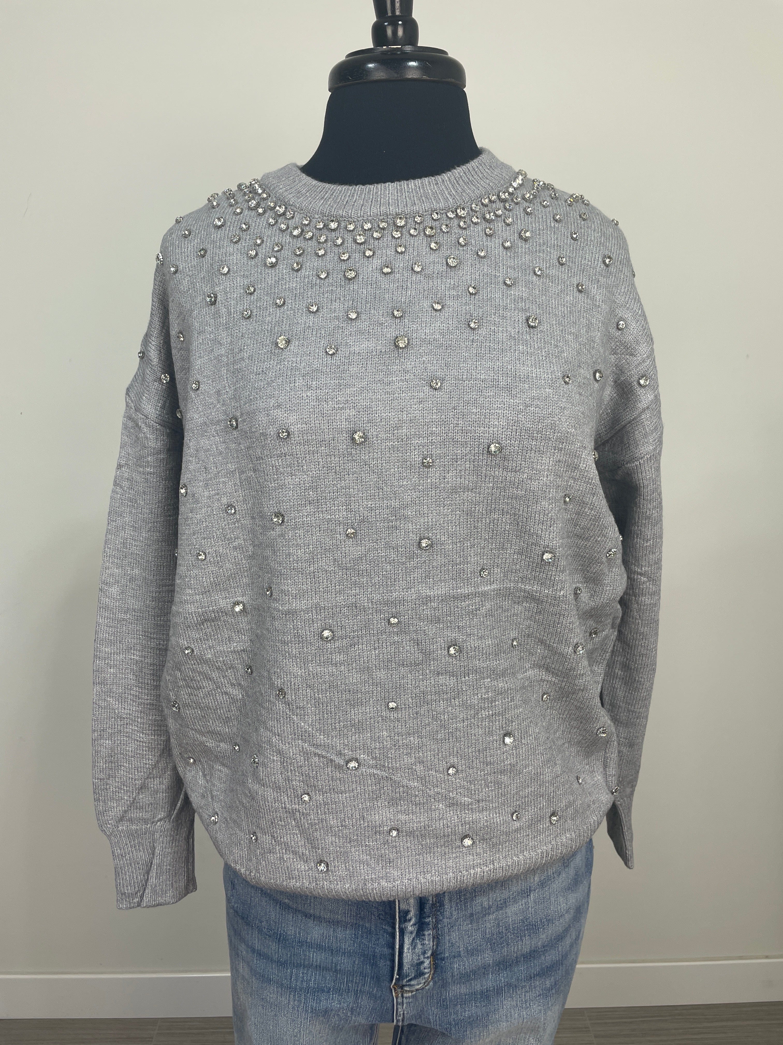 Grey Stud Detail Pullover Sweater