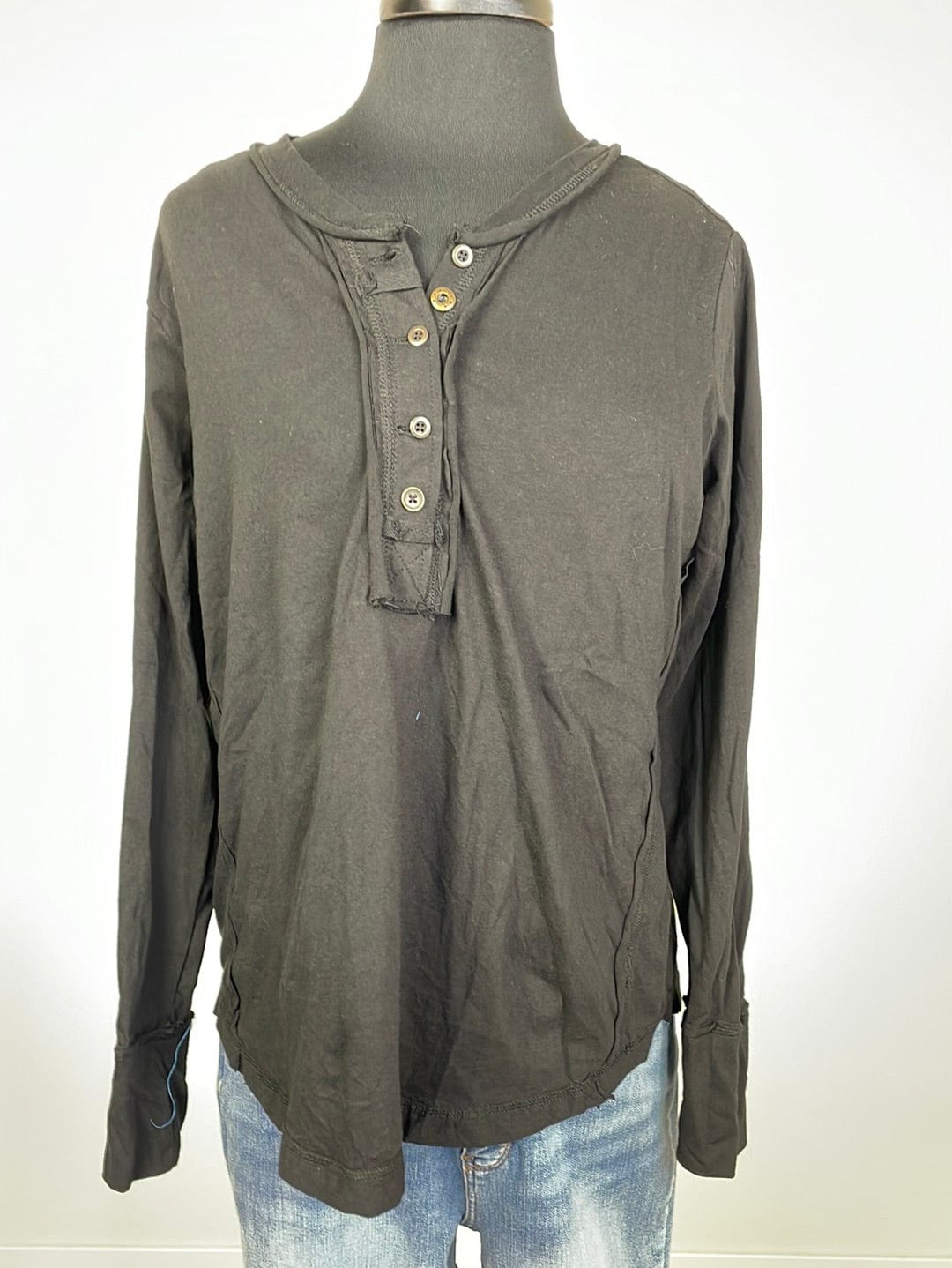 Black Button Up Top W/ Thumb Hole Cuff
