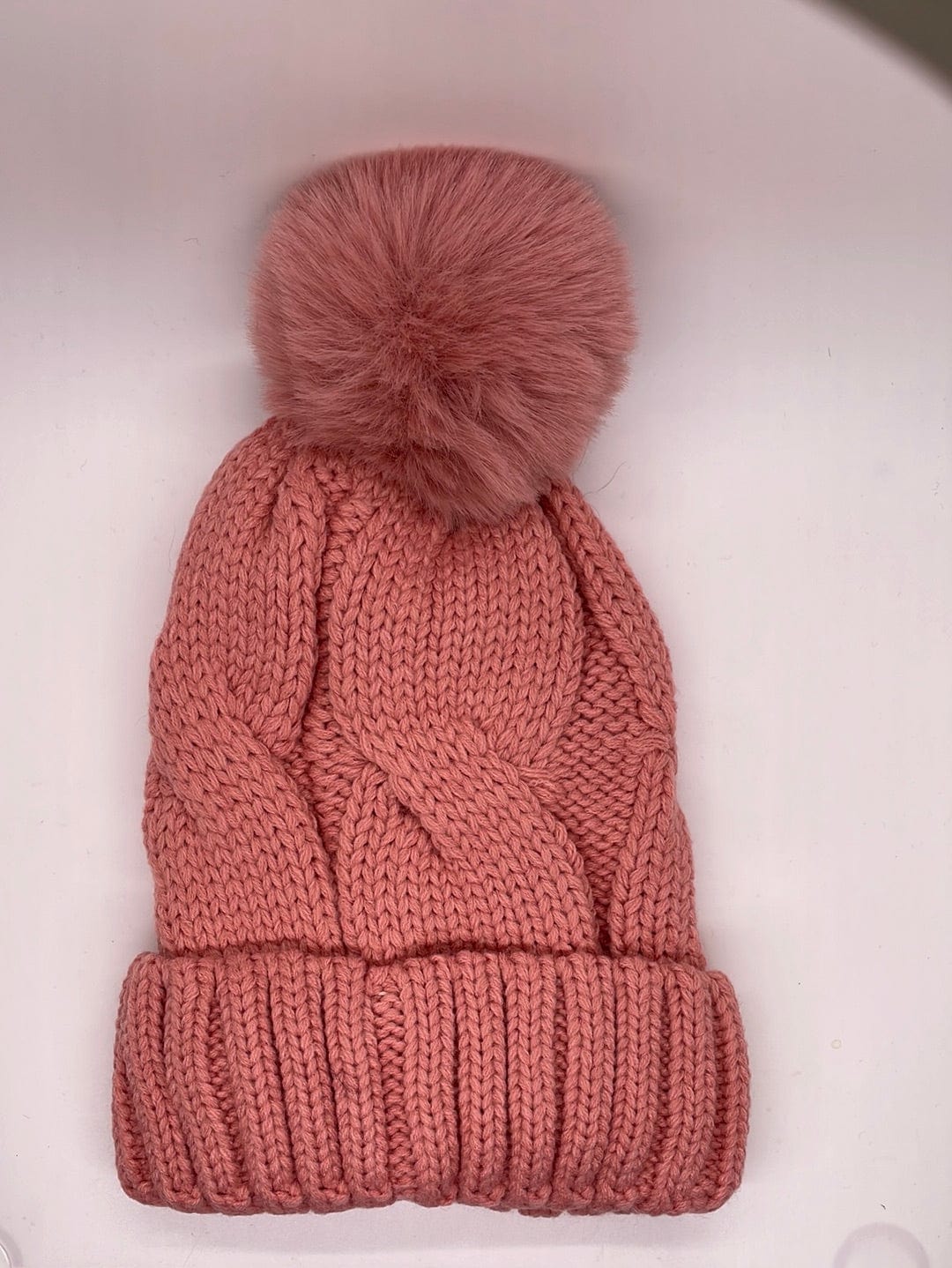 Pink Knit Fur Lined Hat