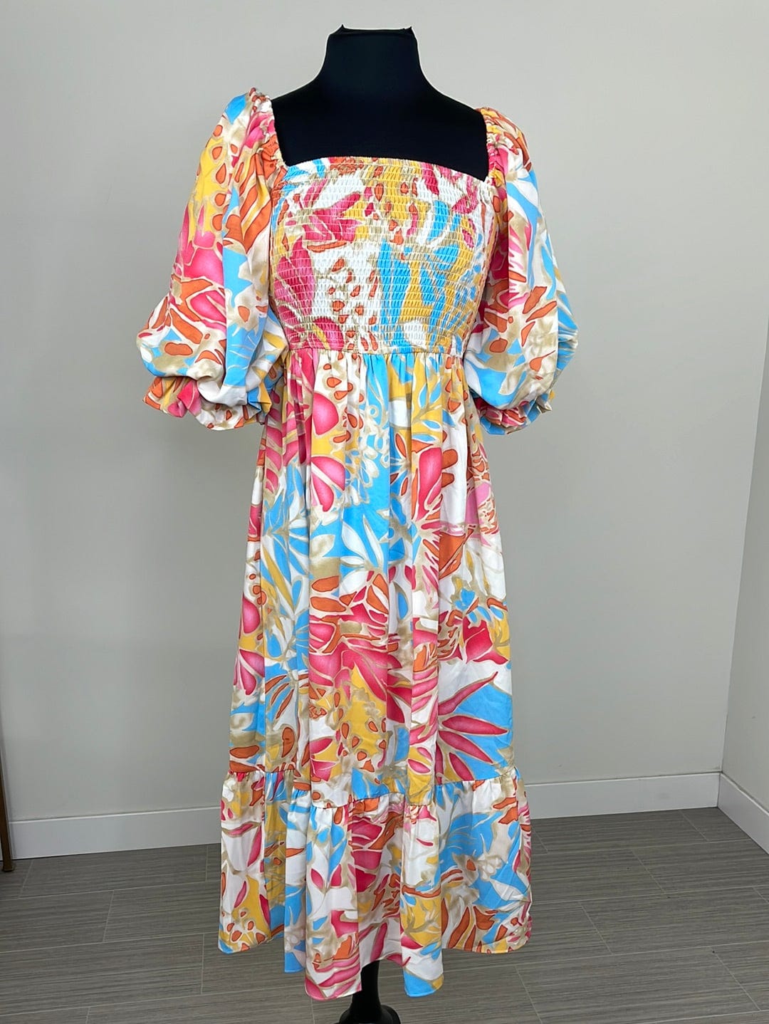 Pink & Blue Patterned Smock Dress