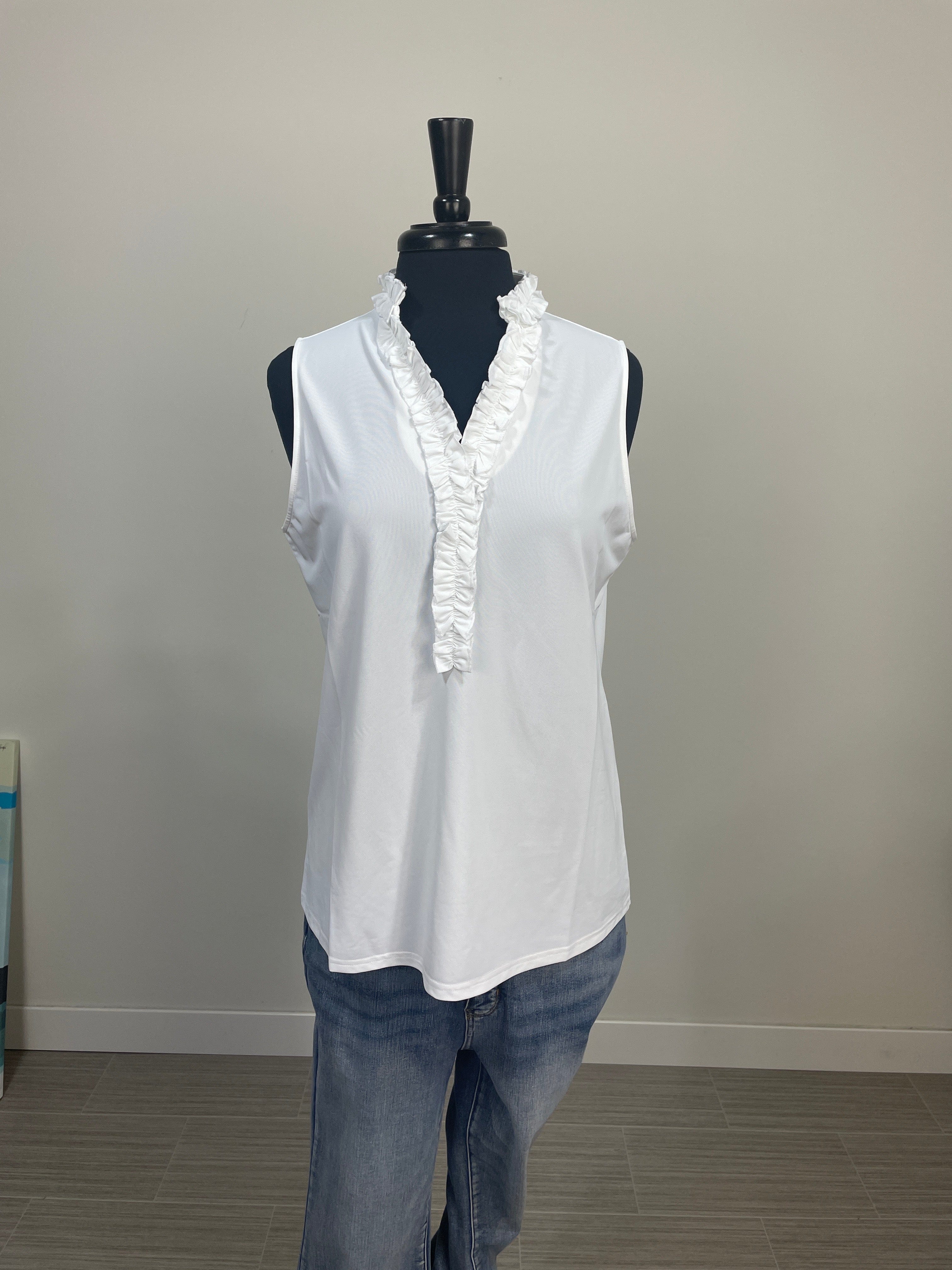 White Nadia Sleeveless Ruffle Top