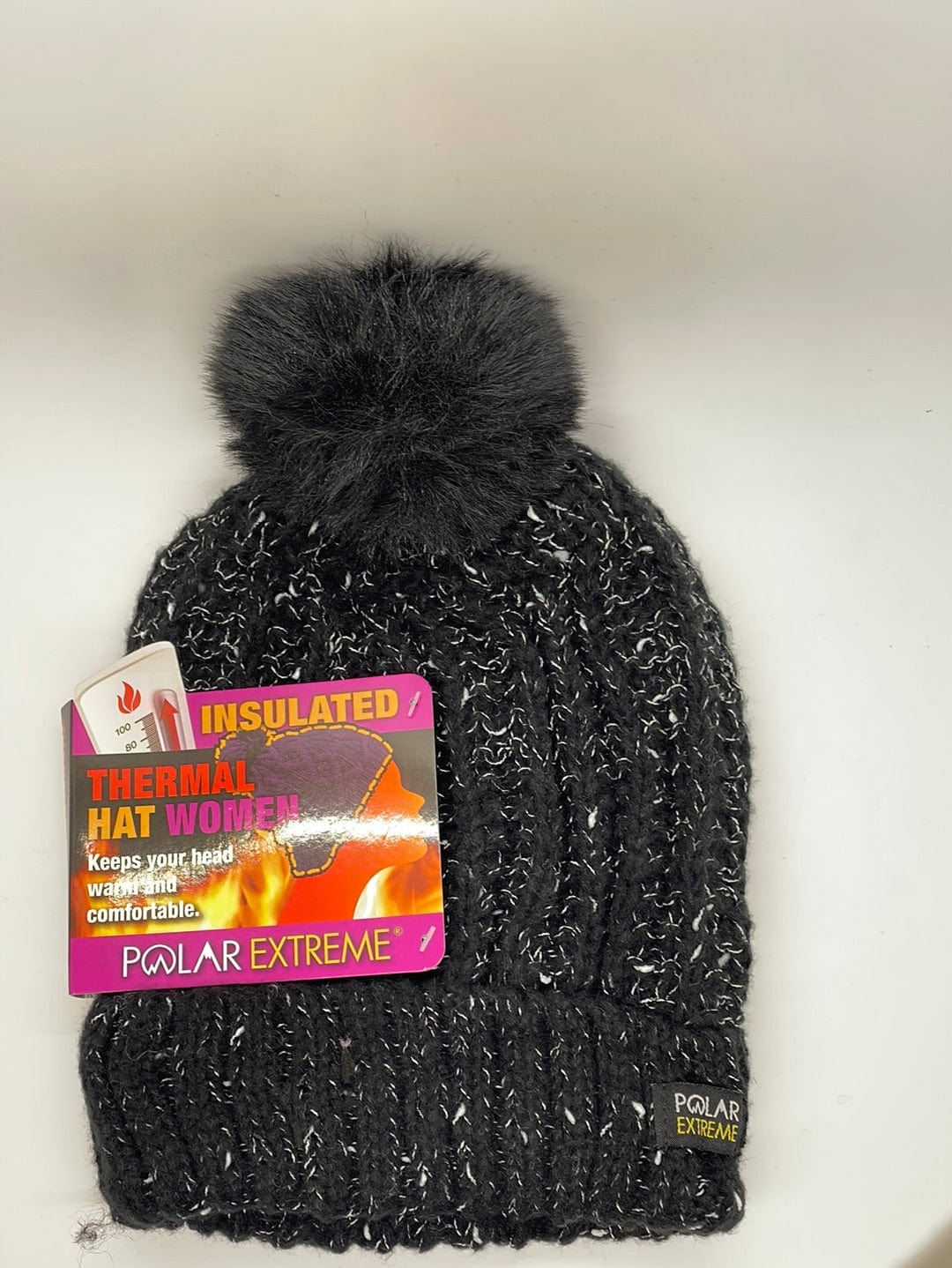 Black Chunky Cuffed Hat w/Pom