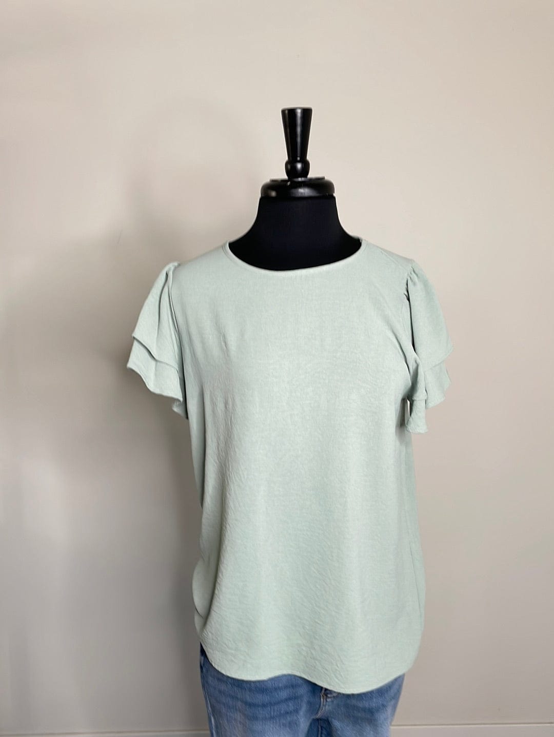 Sage Solid Ruffle Sleeve Blouse