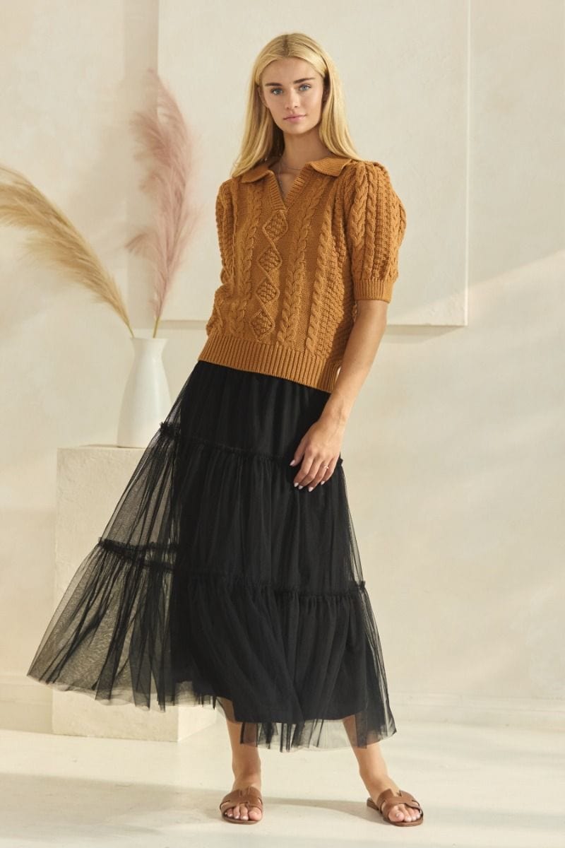Black Tiered Mesh Maxi