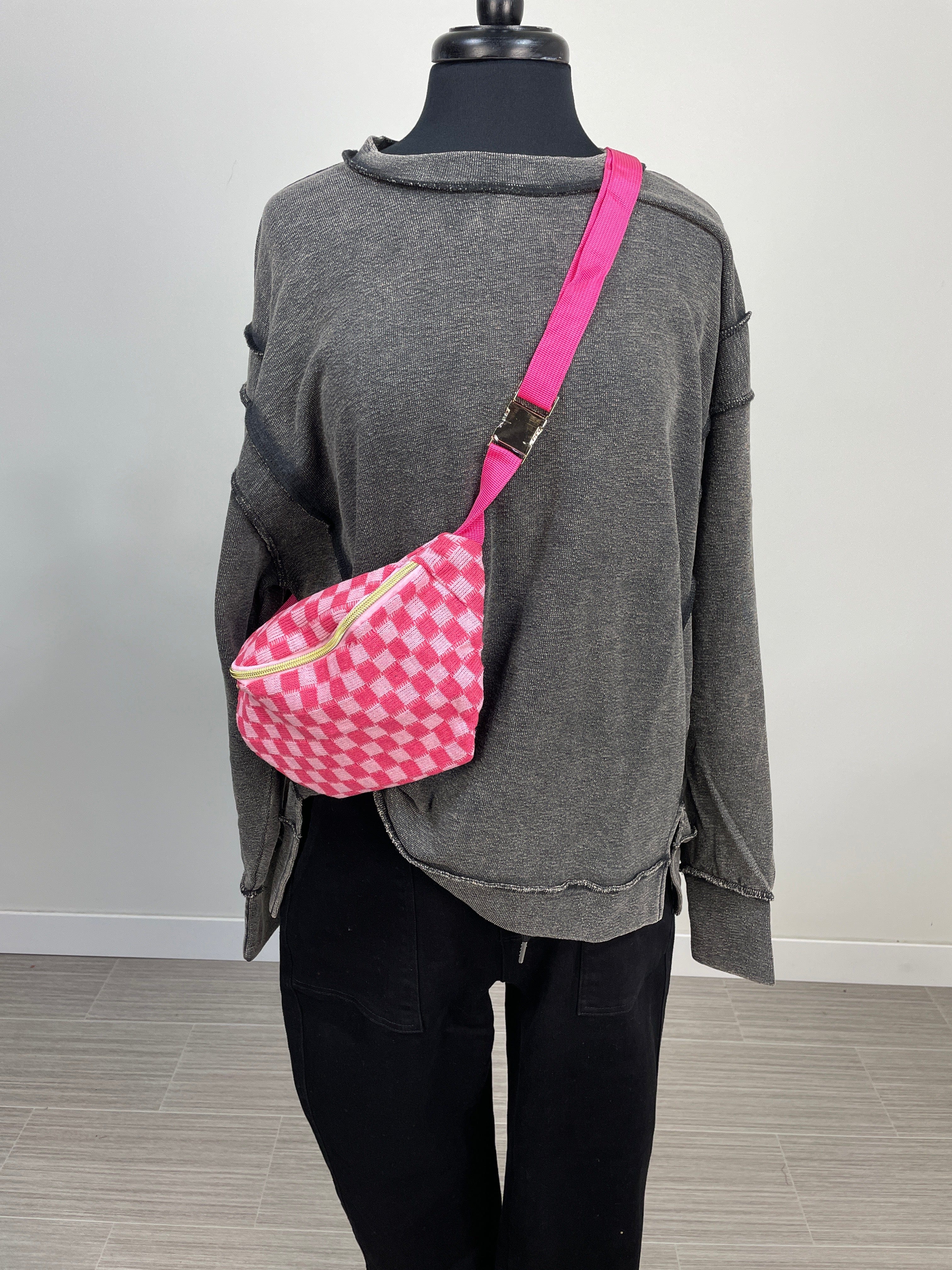 Pink Checkered Sling Bag