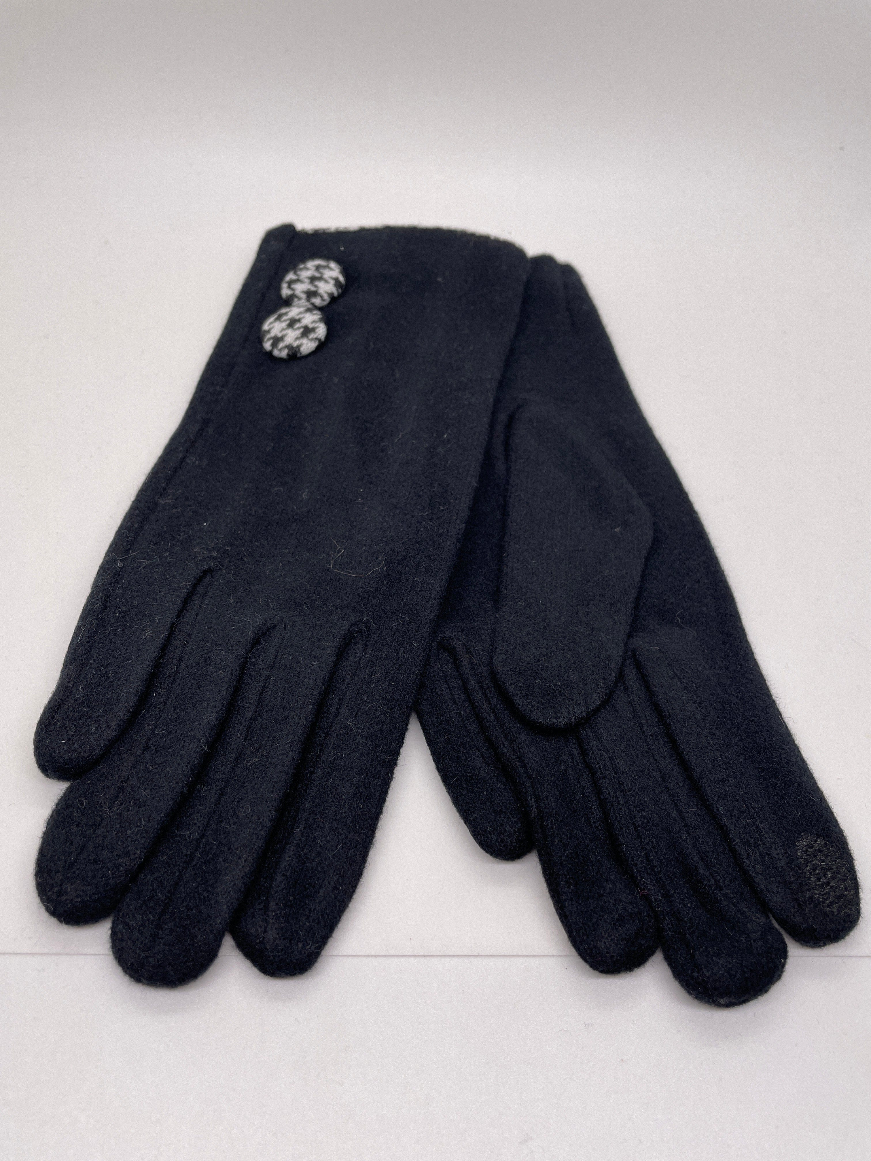 Black Solid Houndstooth Glove