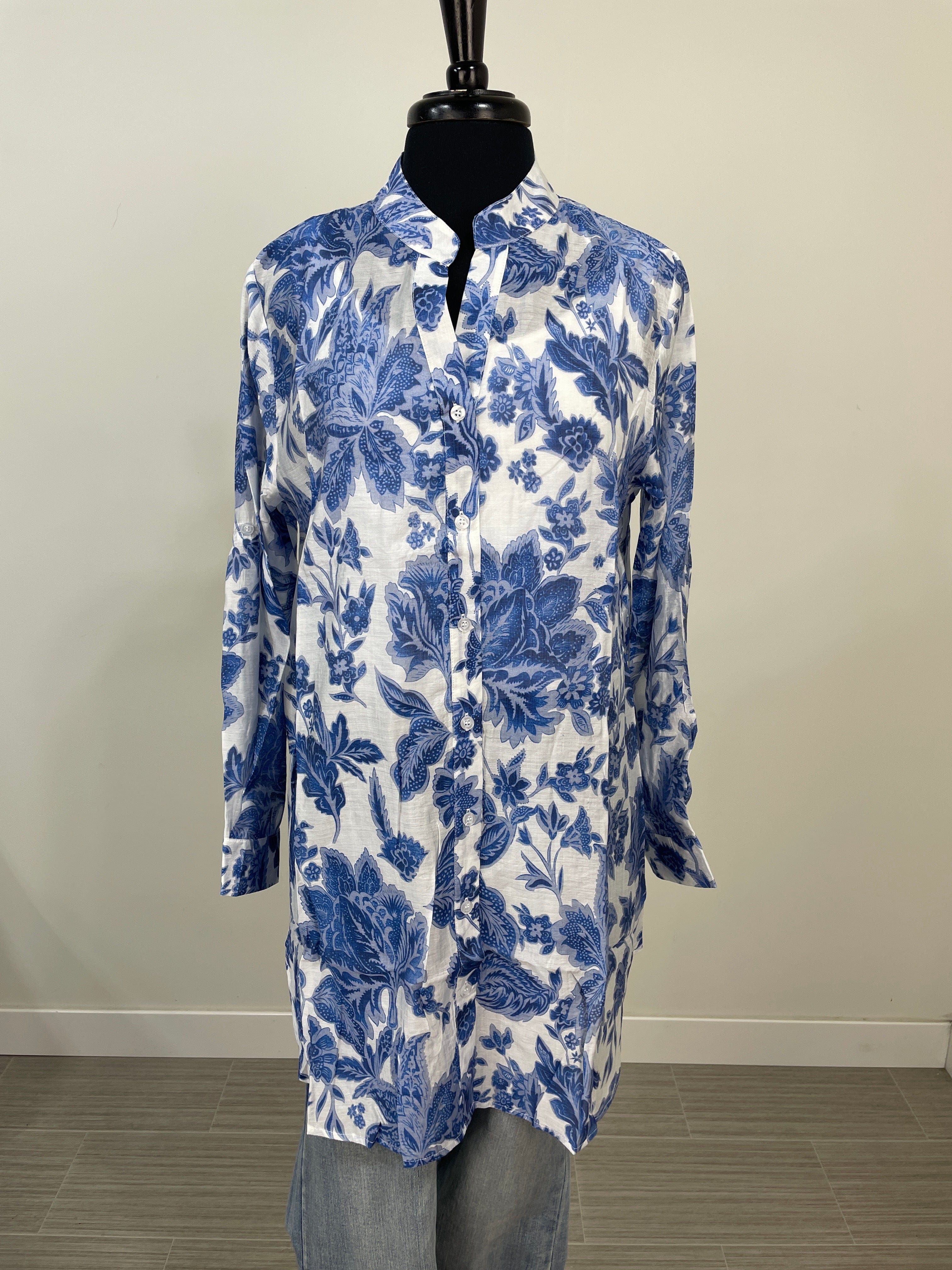 Blue Floral Tab Sleeve Tunic