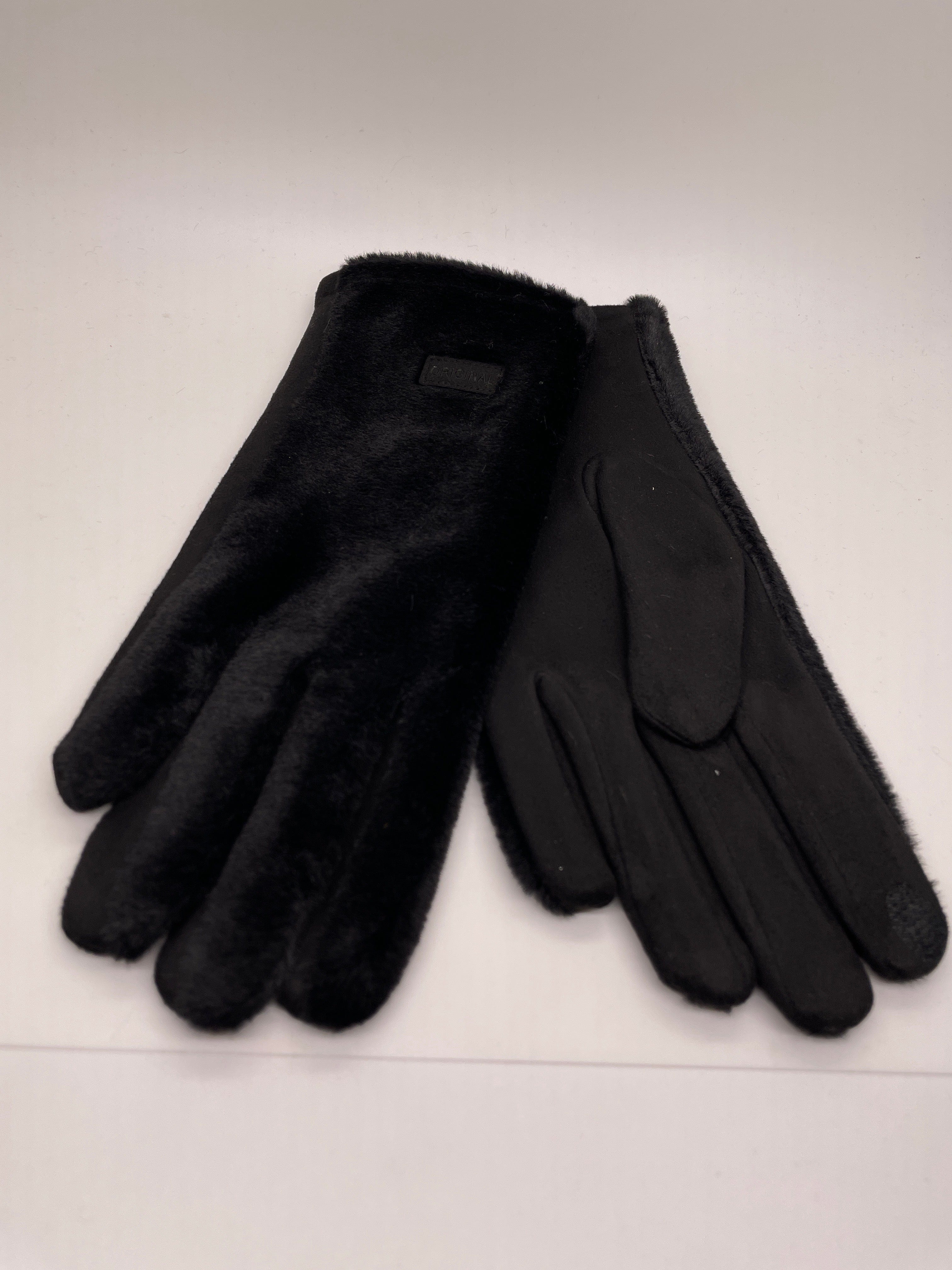 Black Faux Fur Logo Glove