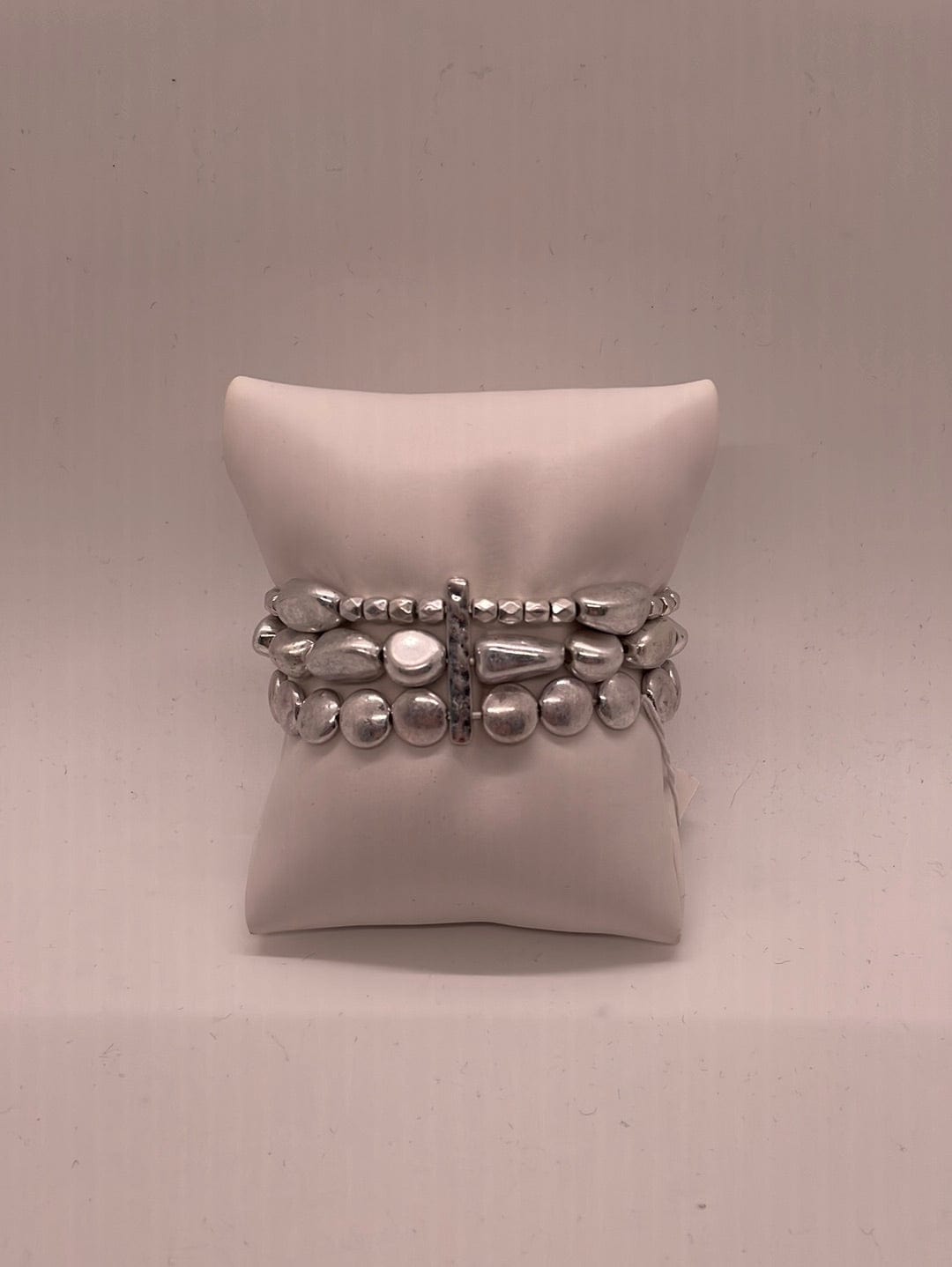 Silver Beaded 3 Row Stretch Bracelet