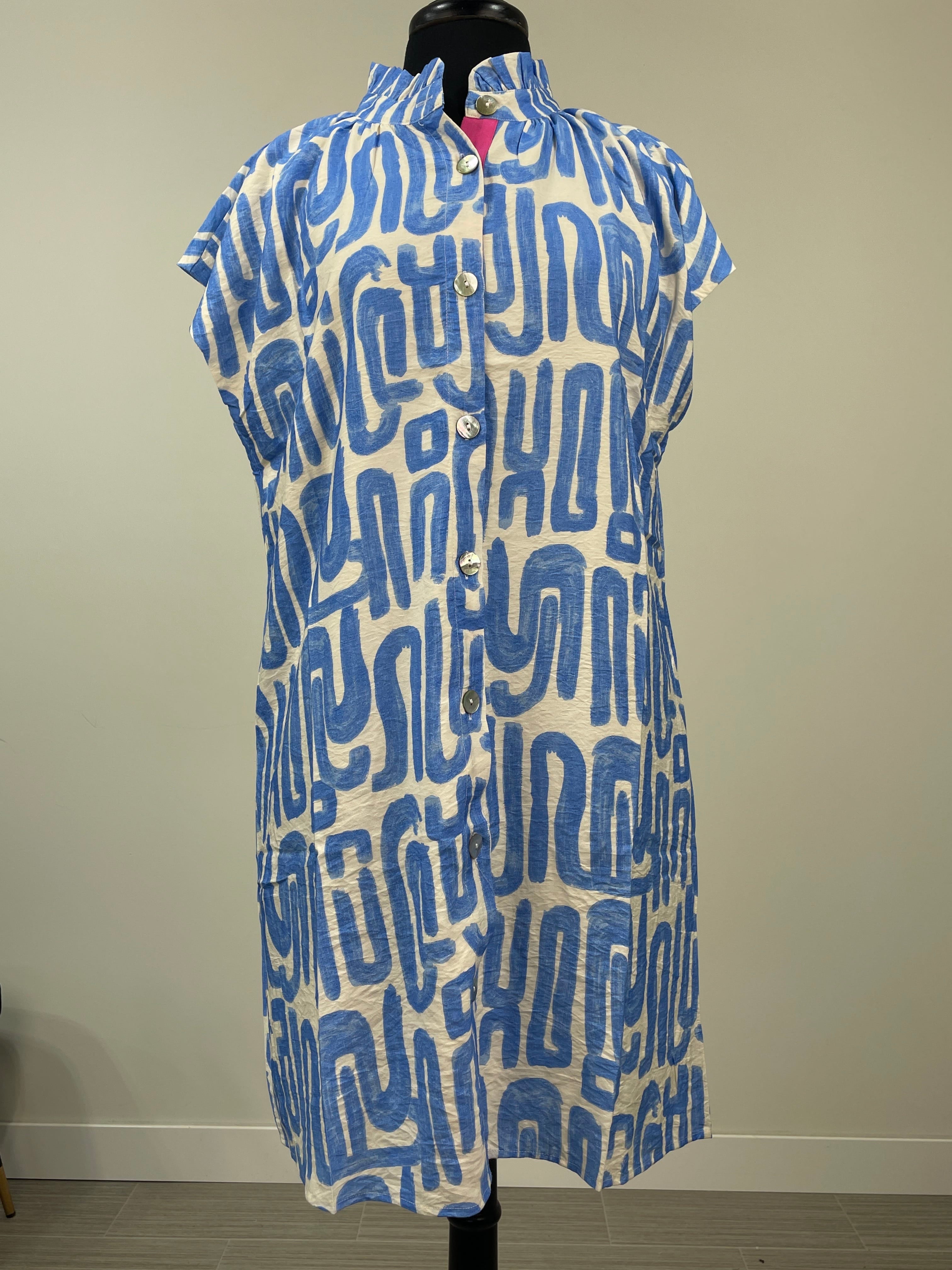 Light Blue Pattern Cap Sleeve Dress