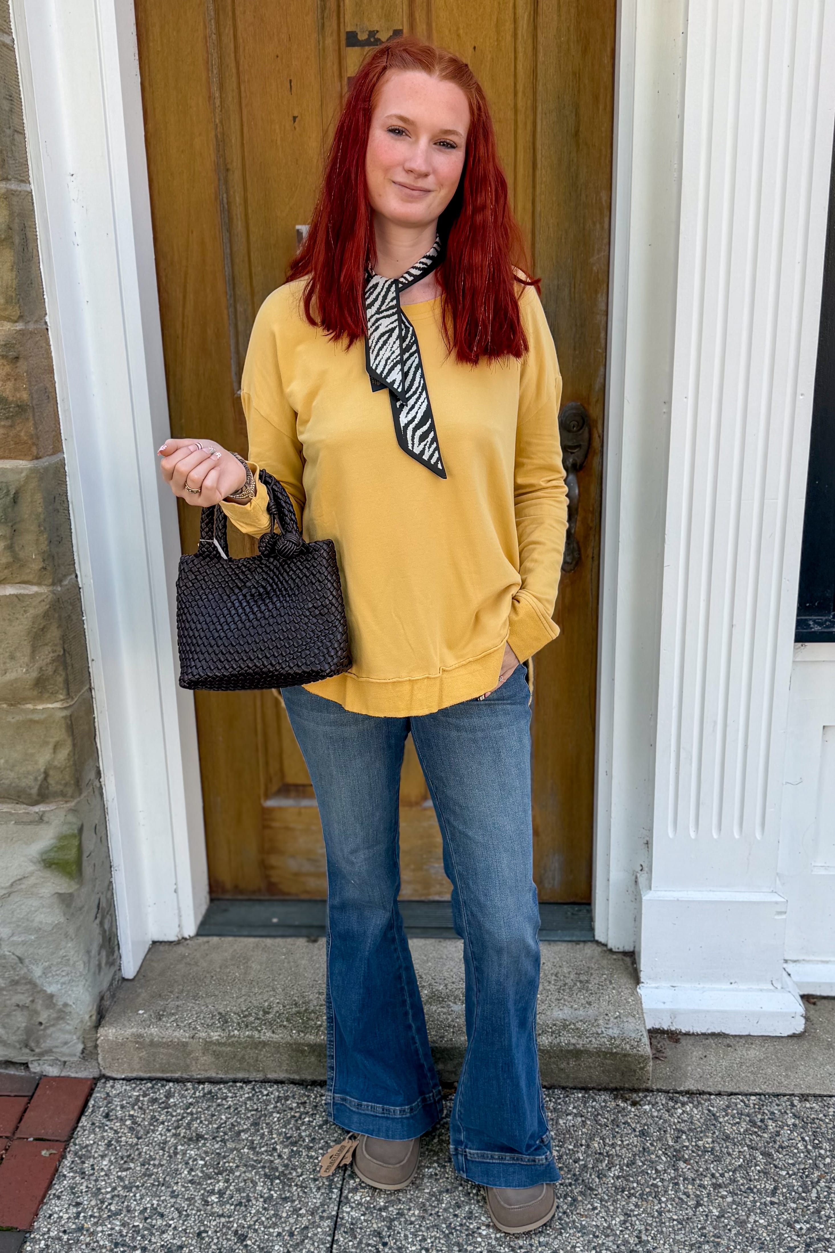 Yellow Raw Hem Pullover Top