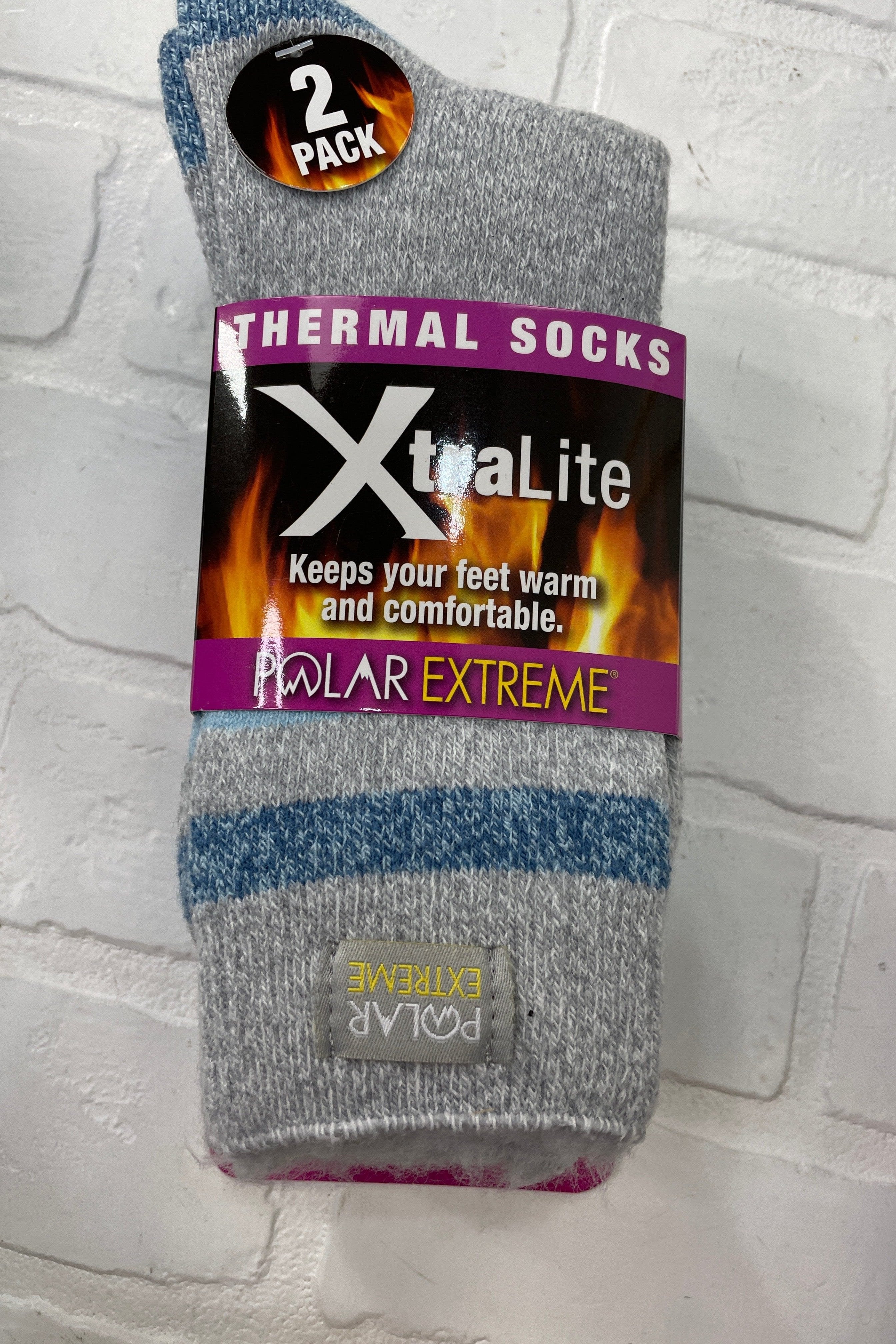PE Women's Grey Stripe Xtralite Sock 2pk