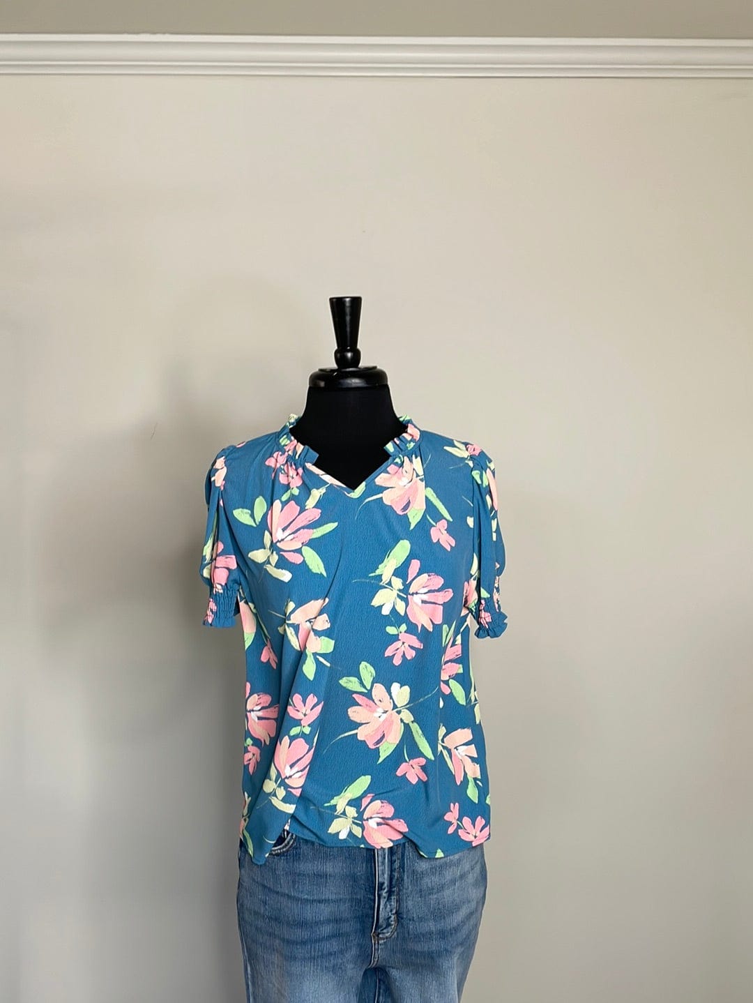 Blue Spring Floral Blouse