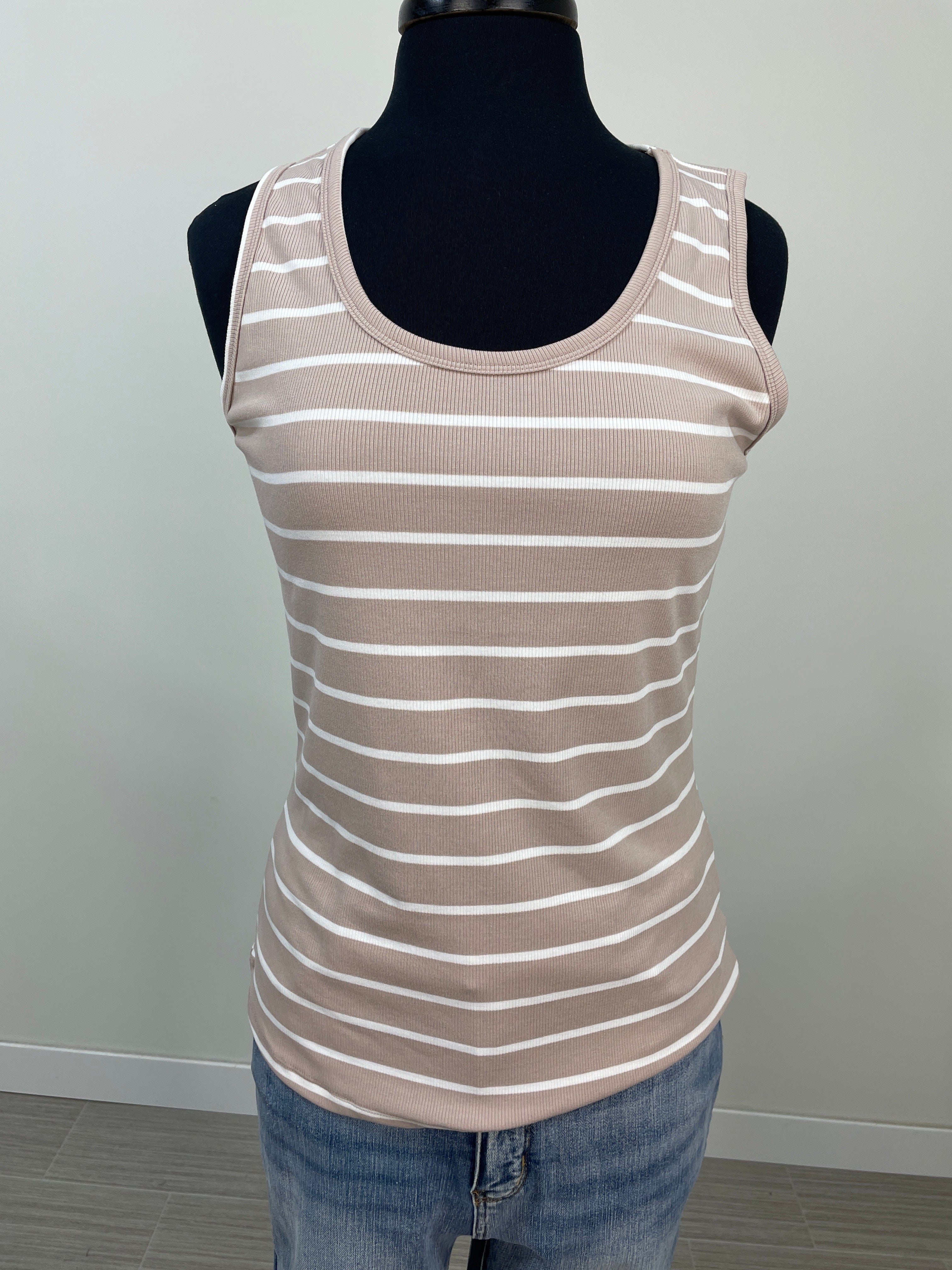 Oatmeal Striped Sleeveless Top